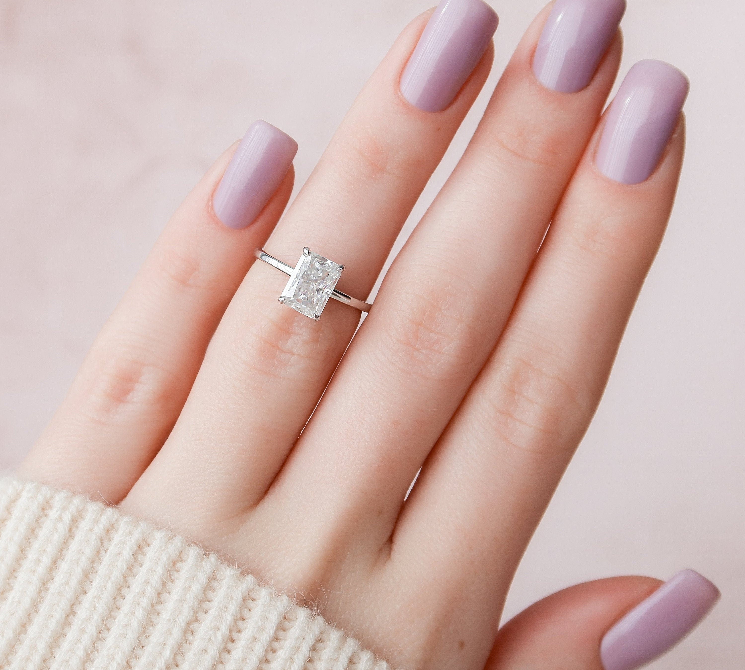 2.0 CT Radiant Hidden Halo & Solitaire Moissanite Engagement Ring 3