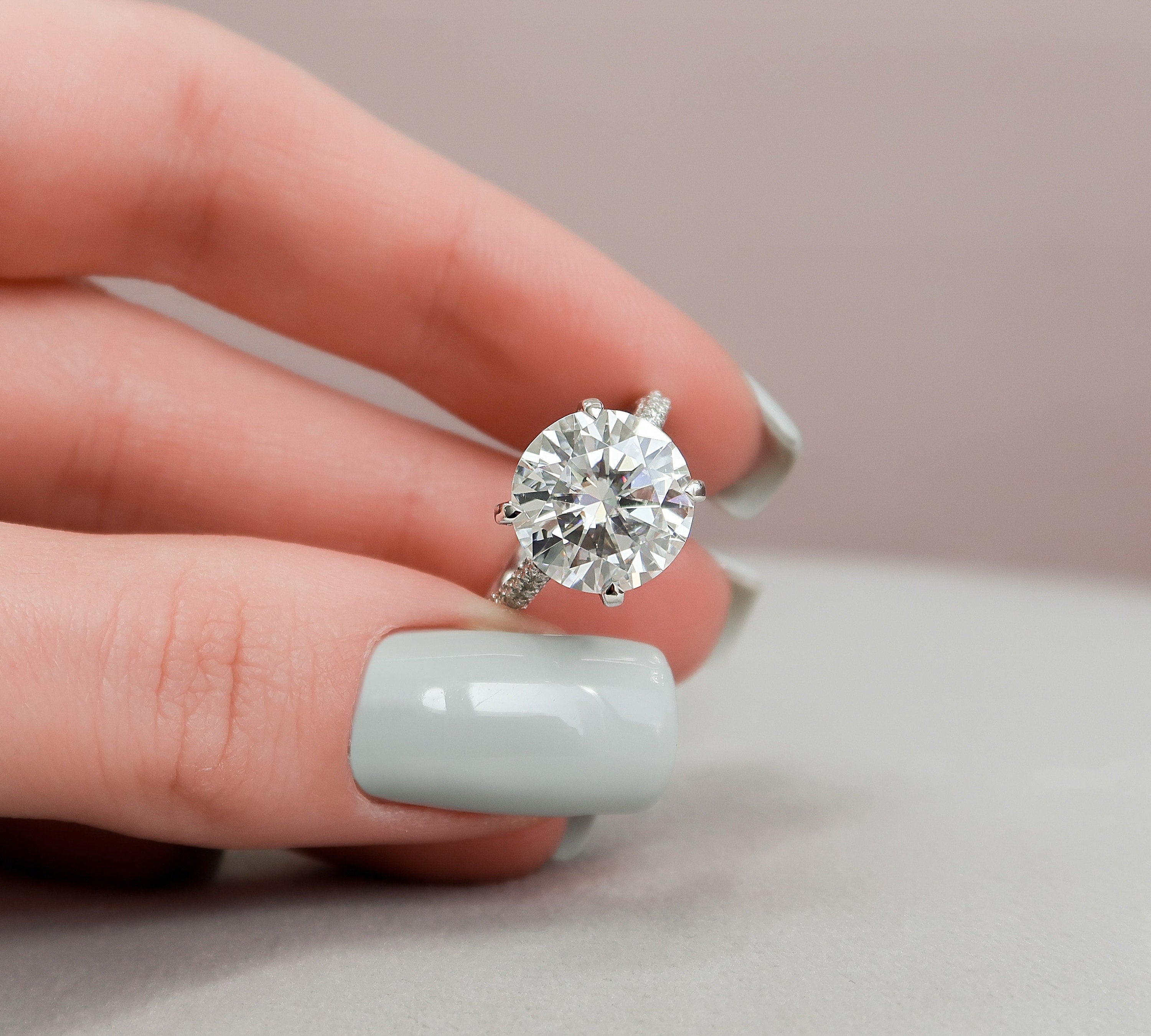 5.0 CT Round Hidden Halo & Pave Moissanite Engagement Ring 1