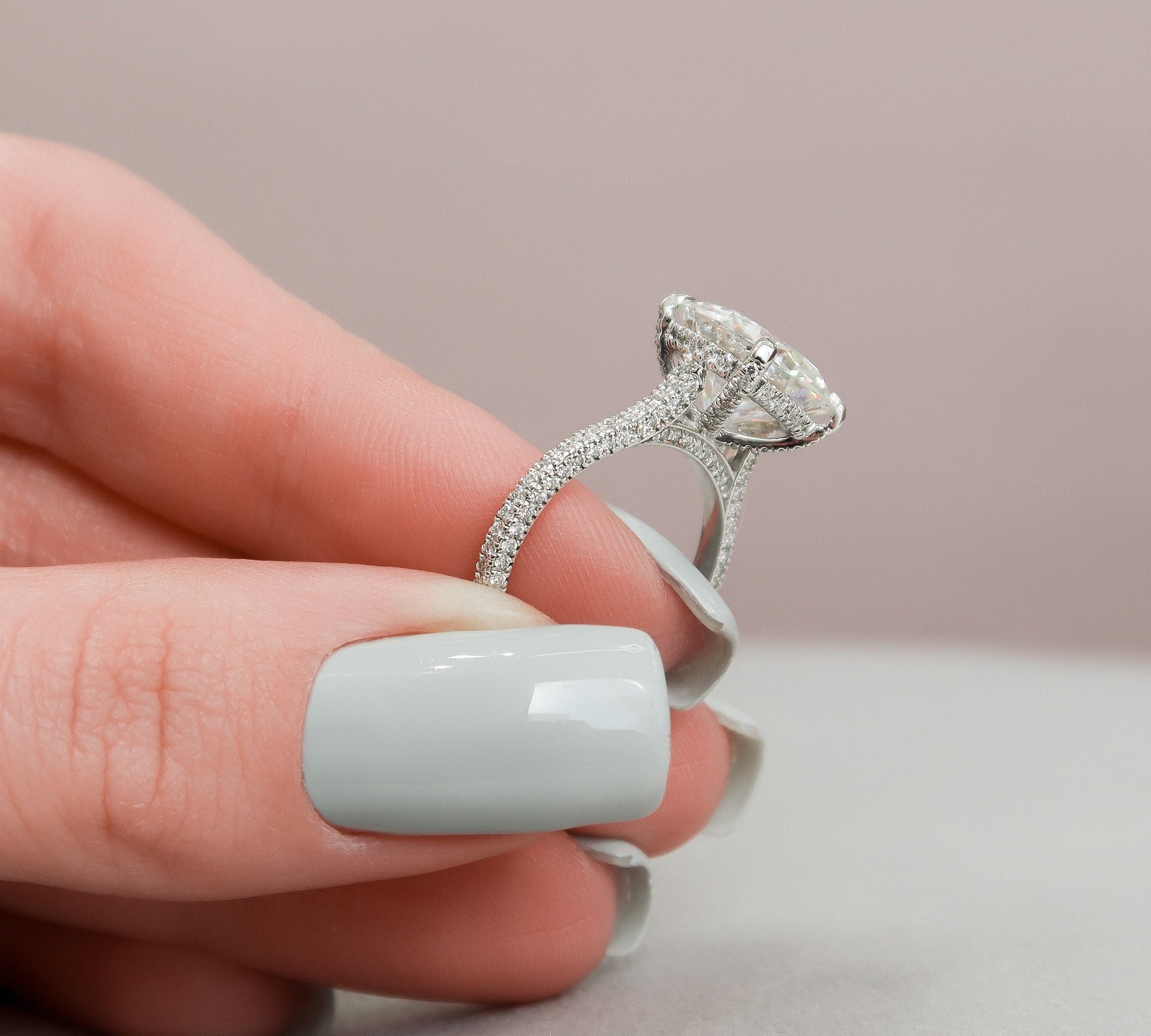 5.0 CT Round Hidden Halo & Pave Moissanite Engagement Ring 3