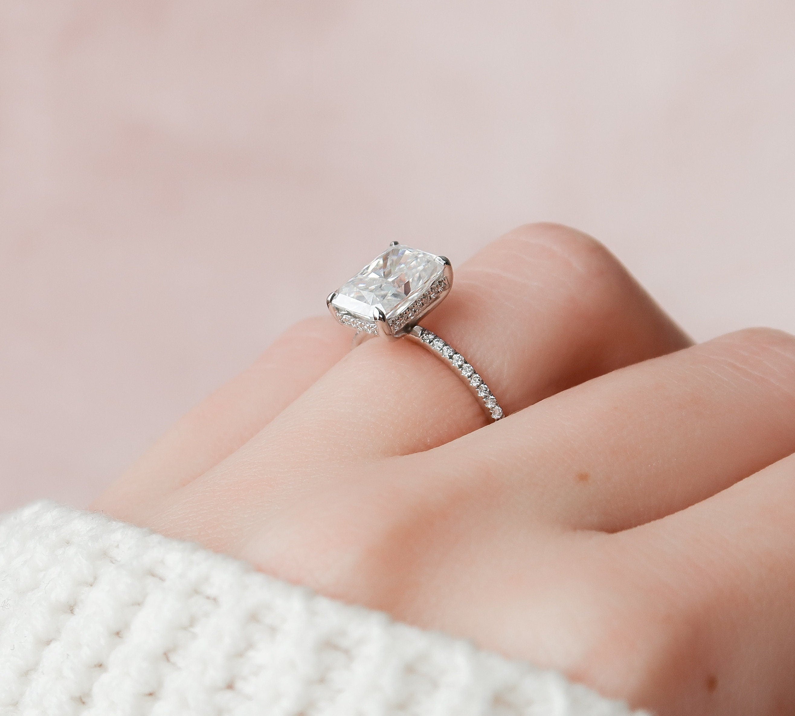 3.5 CT Radiant Solitaire & Pave Moissanite Engagement Ring 2