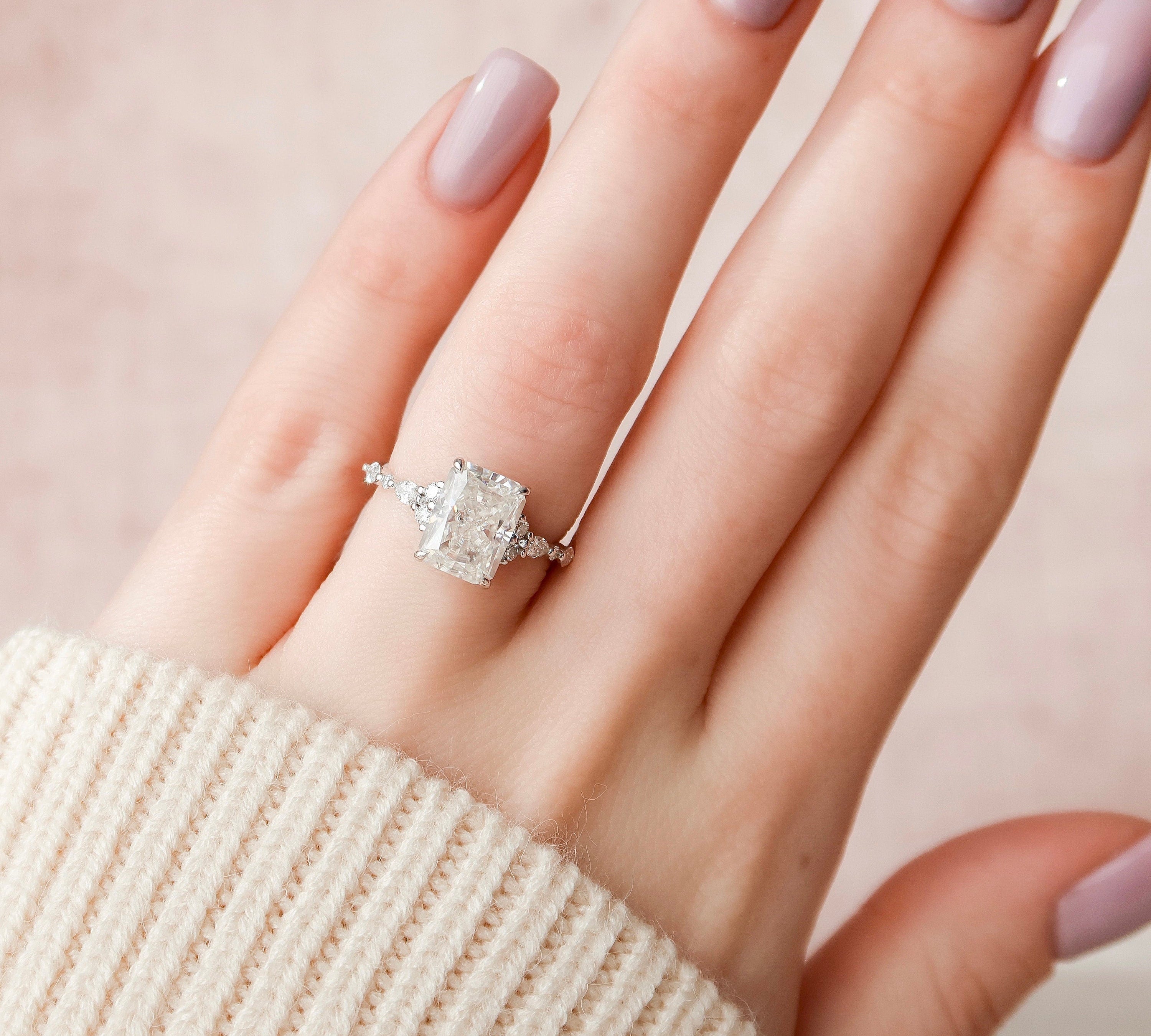 3.50 CT Radiant Cluster Style Moissanite Engagement Ring 3