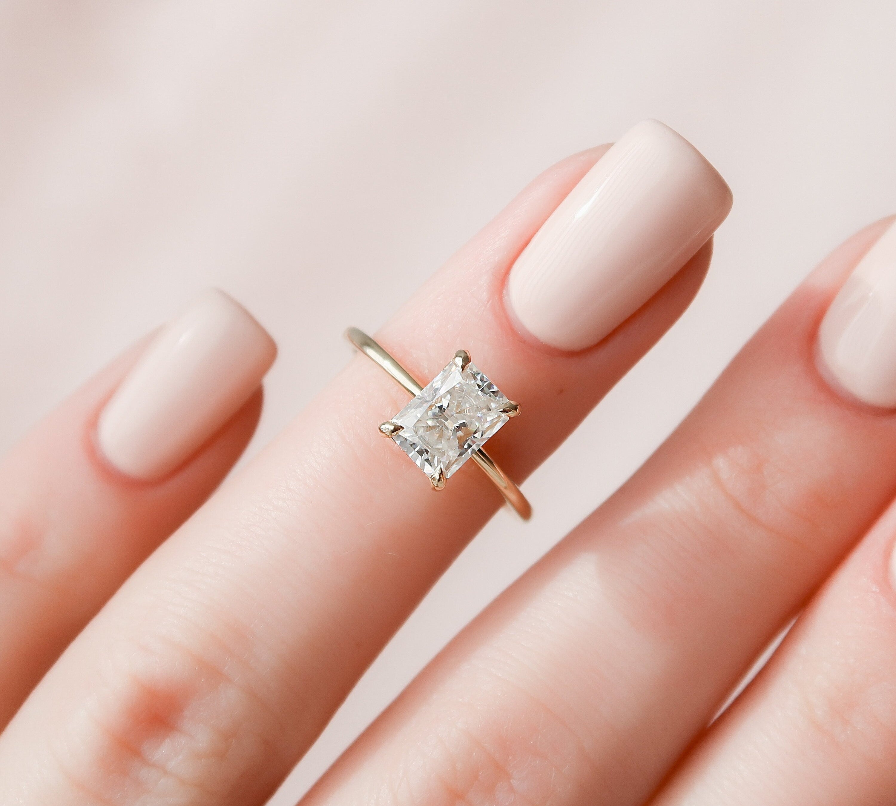 1.5 CT Radiant Hidden Halo Moissanite Engagement Ring 1