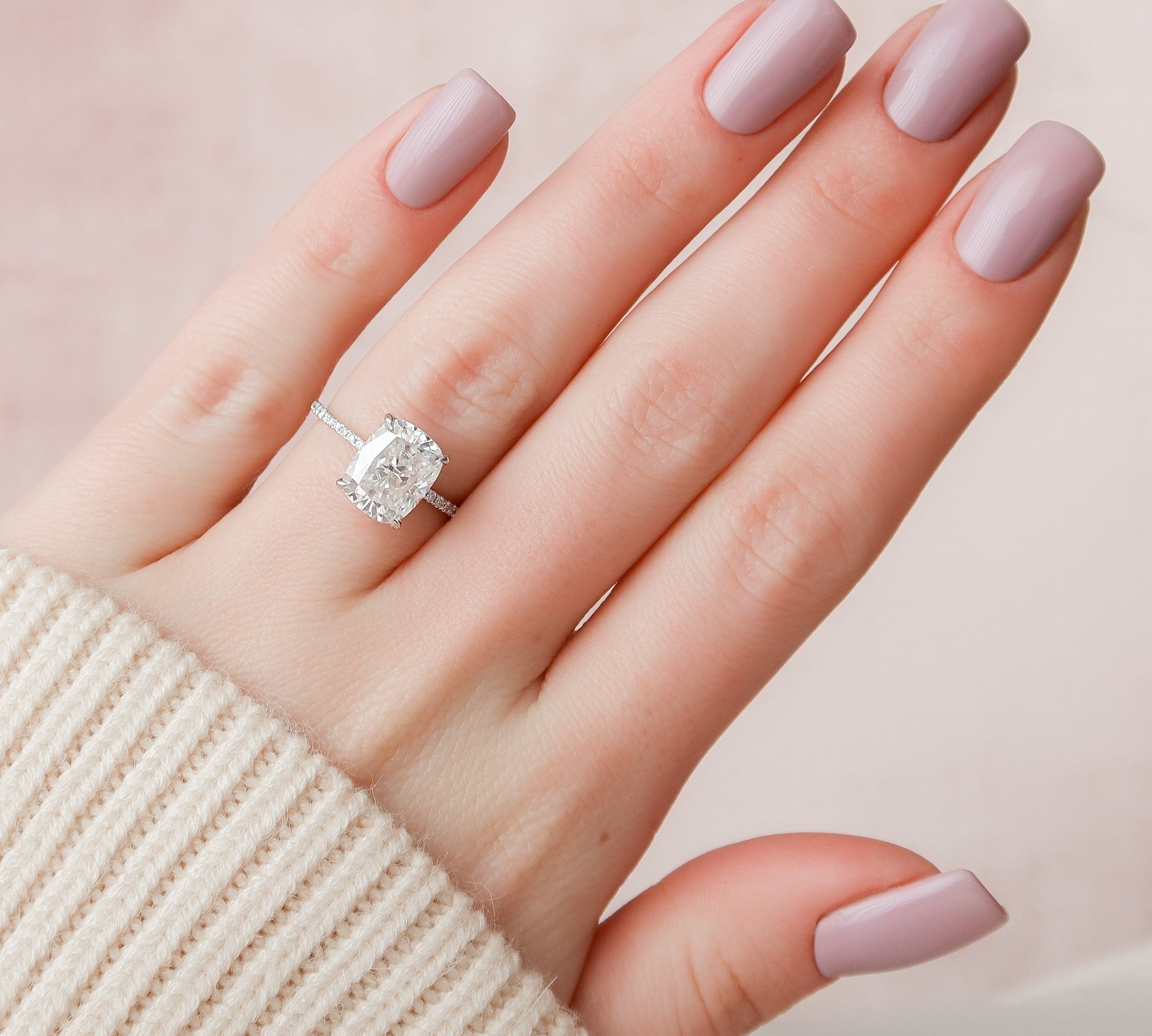 4.0 CT Cushion Hidden Halo & Pave Setting Moissanite Engagement Ring 3