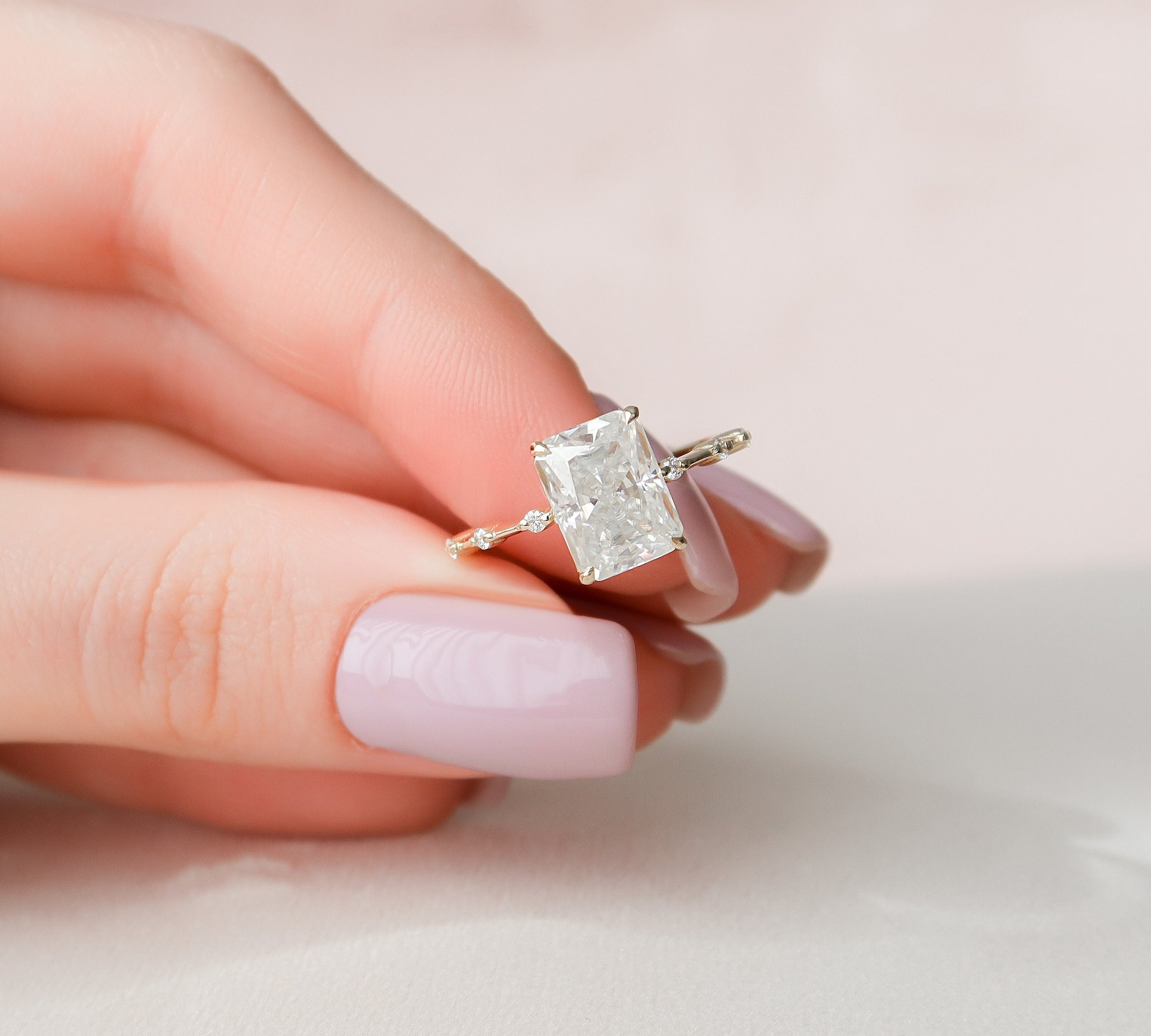 3.5 CT Radiant Cut Dainty Pave Moissanite Engagement Ring 1