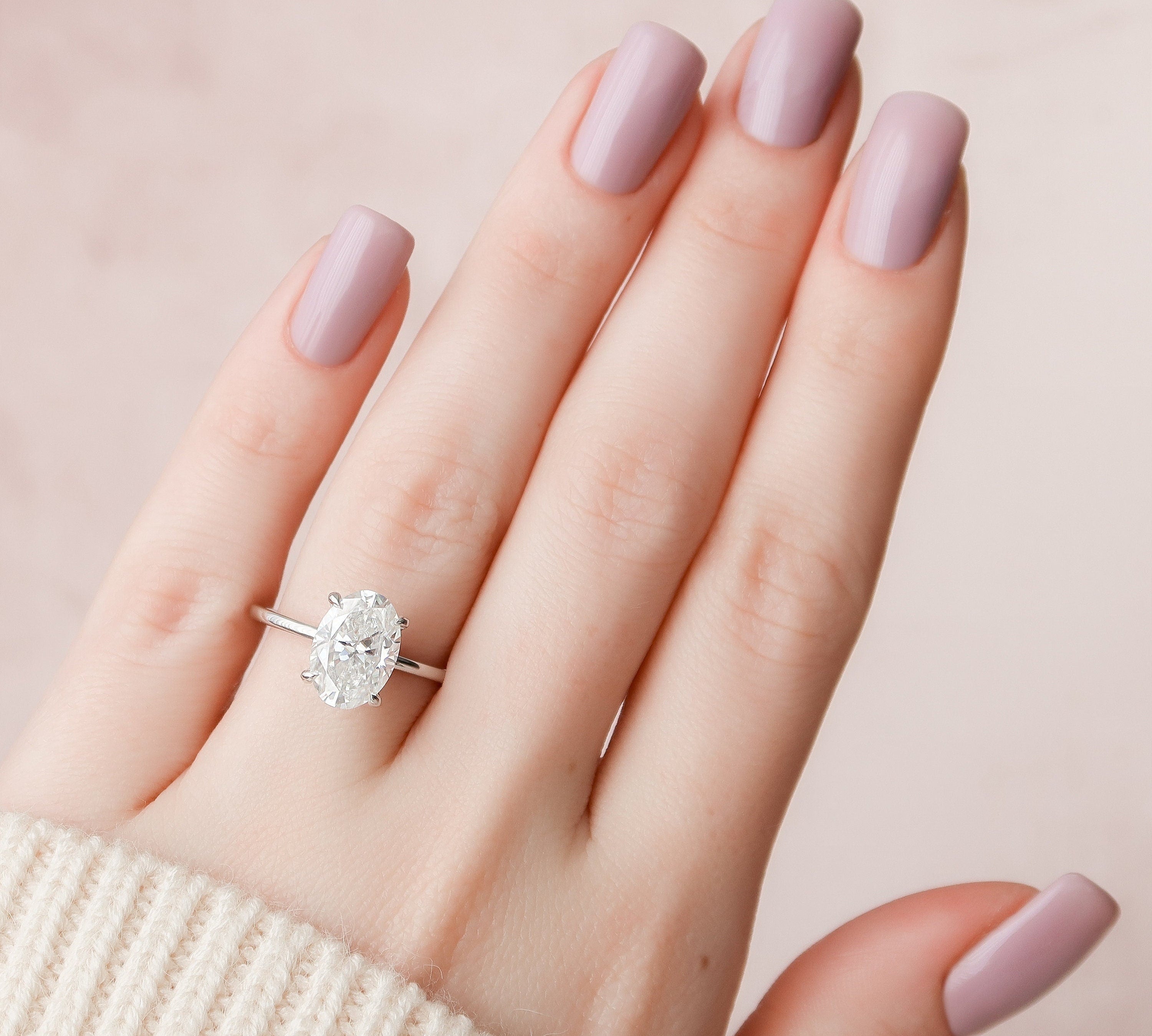 3.0 CT Oval Hidden Halo & Solitaire Style Moissanite Engagement Ring 2