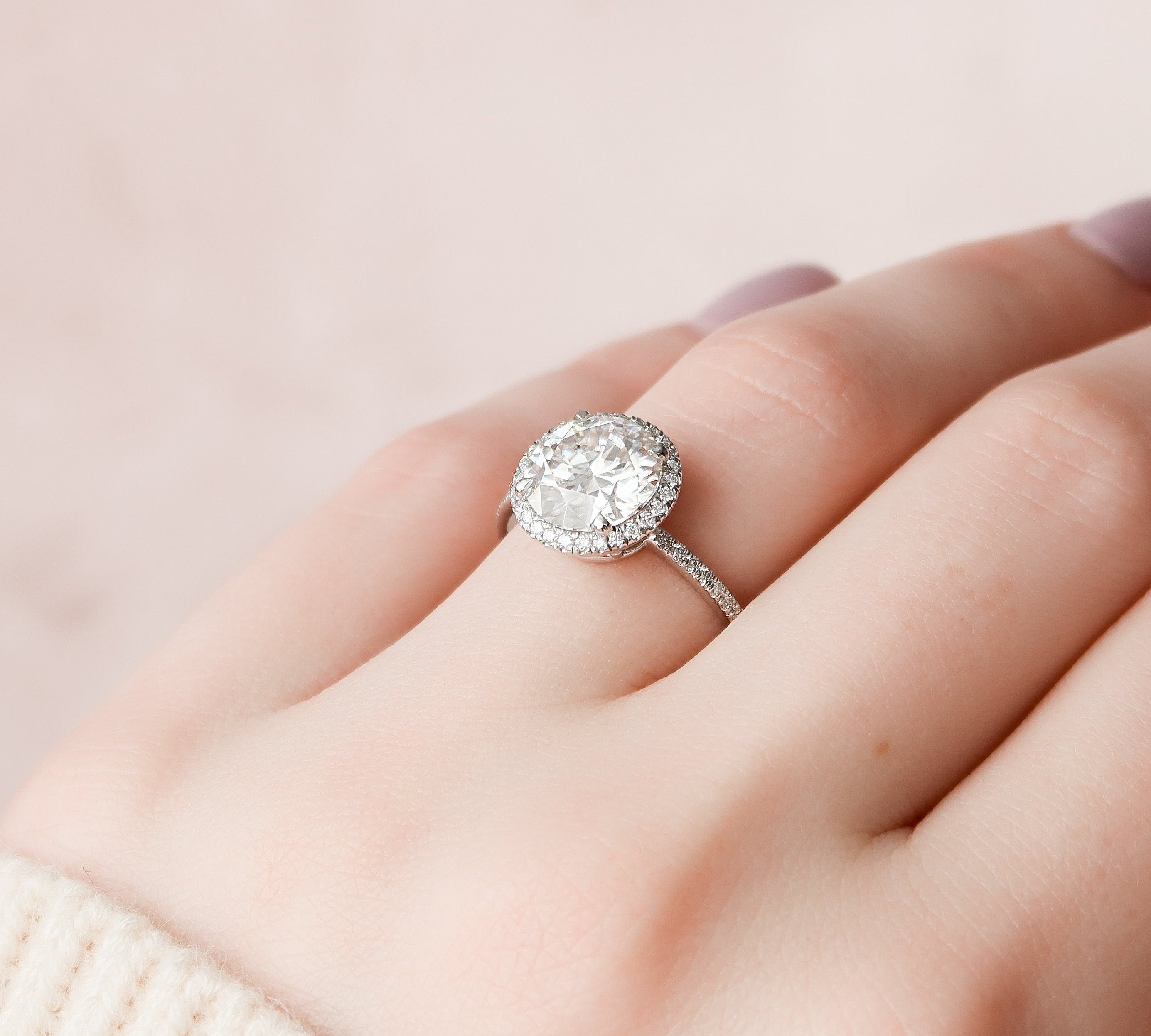 3.0 CT Round Cut Halo Style Moissanite Engagement Ring 3