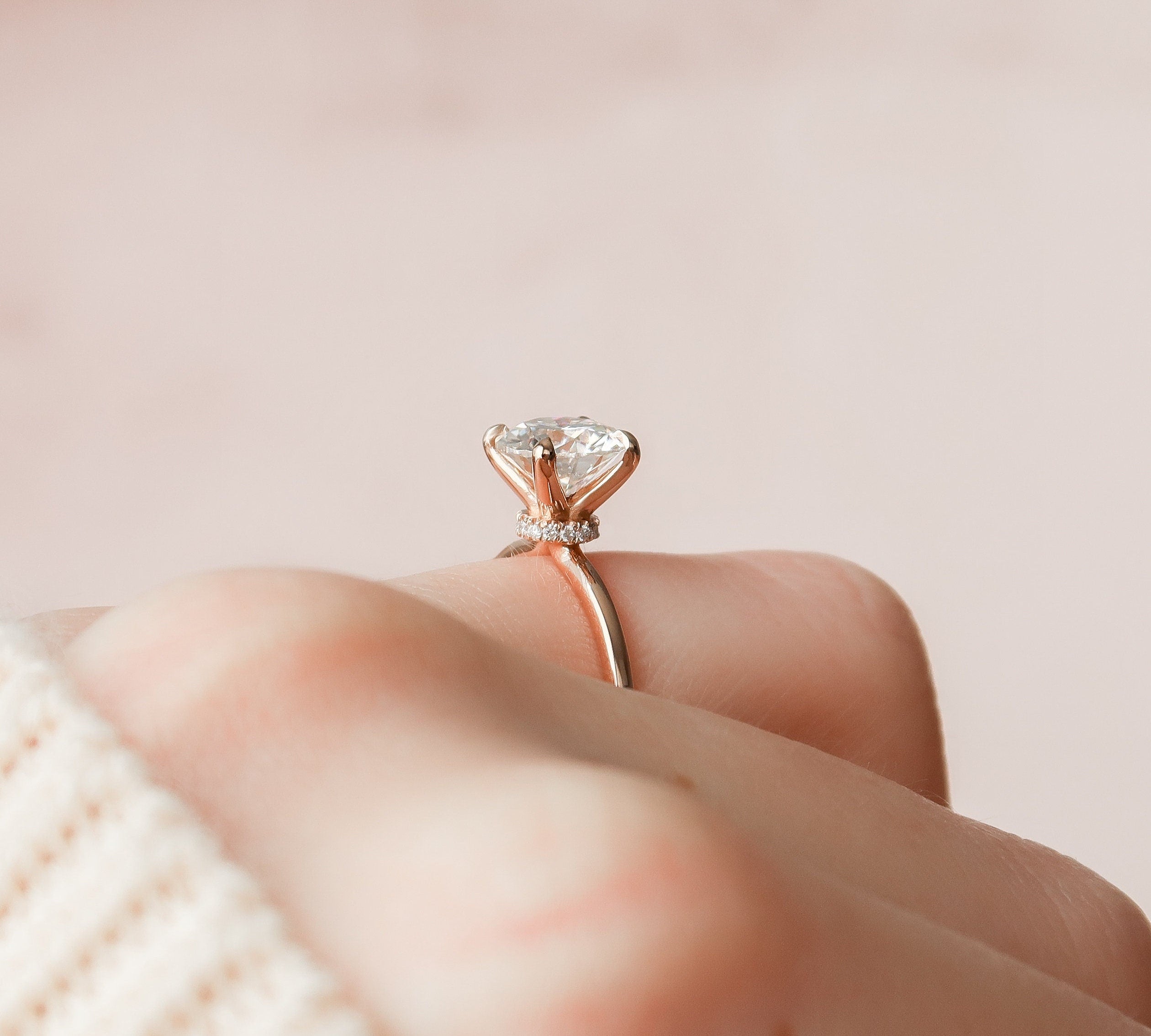 1.5 CT Round Hidden Halo Moissanite Engagement Ring 2