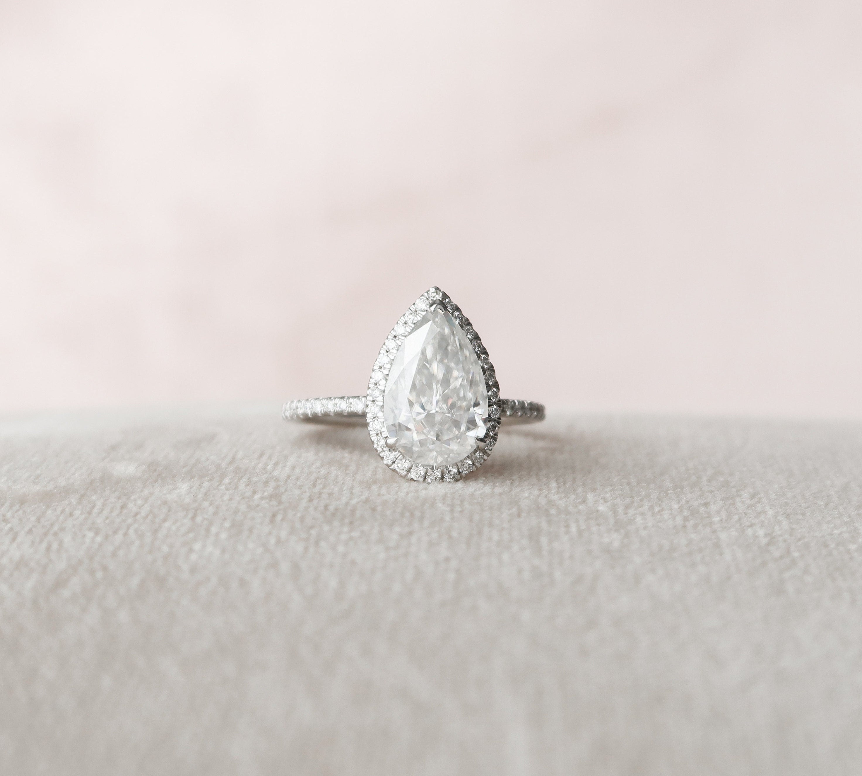 2.5 CT Pear Cut Halo & Pave Moissanite Engagement Ring 3