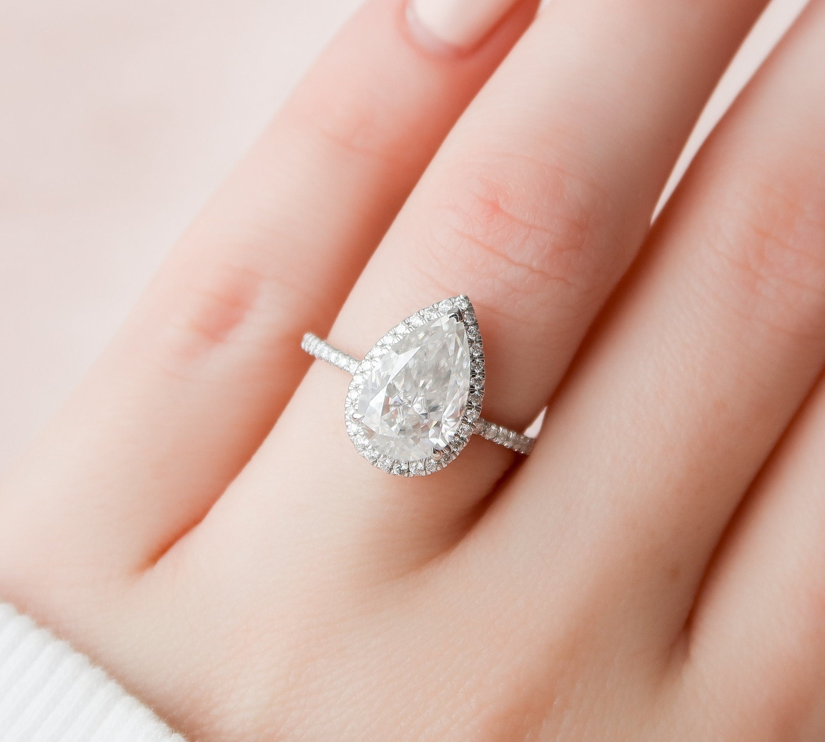 2.5 CT Pear Cut Halo & Pave Moissanite Engagement Ring 2