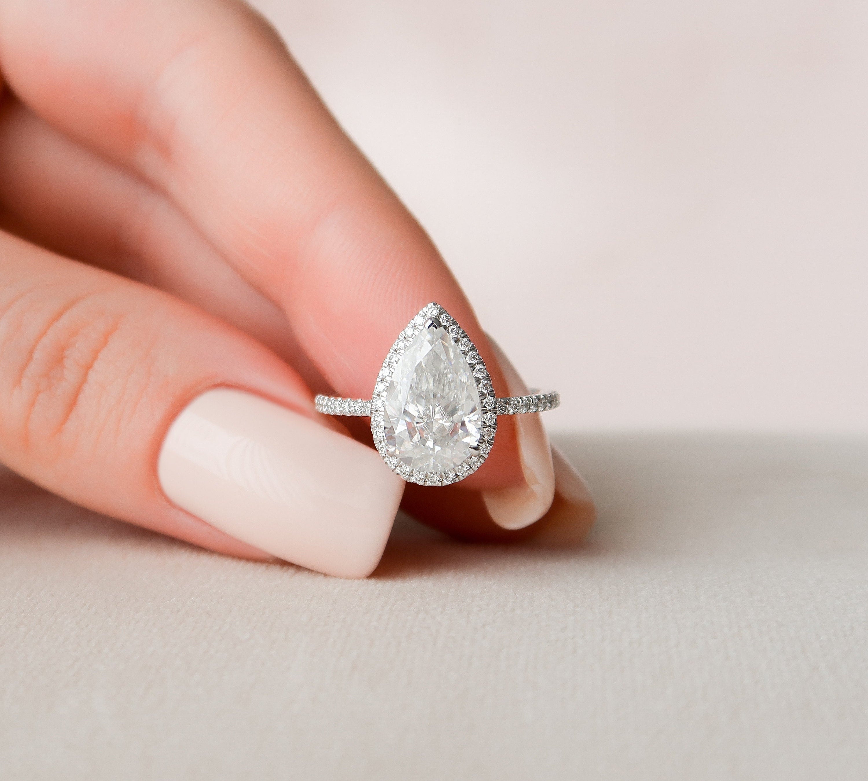 2.5 CT Pear Cut Halo & Pave Moissanite Engagement Ring 1