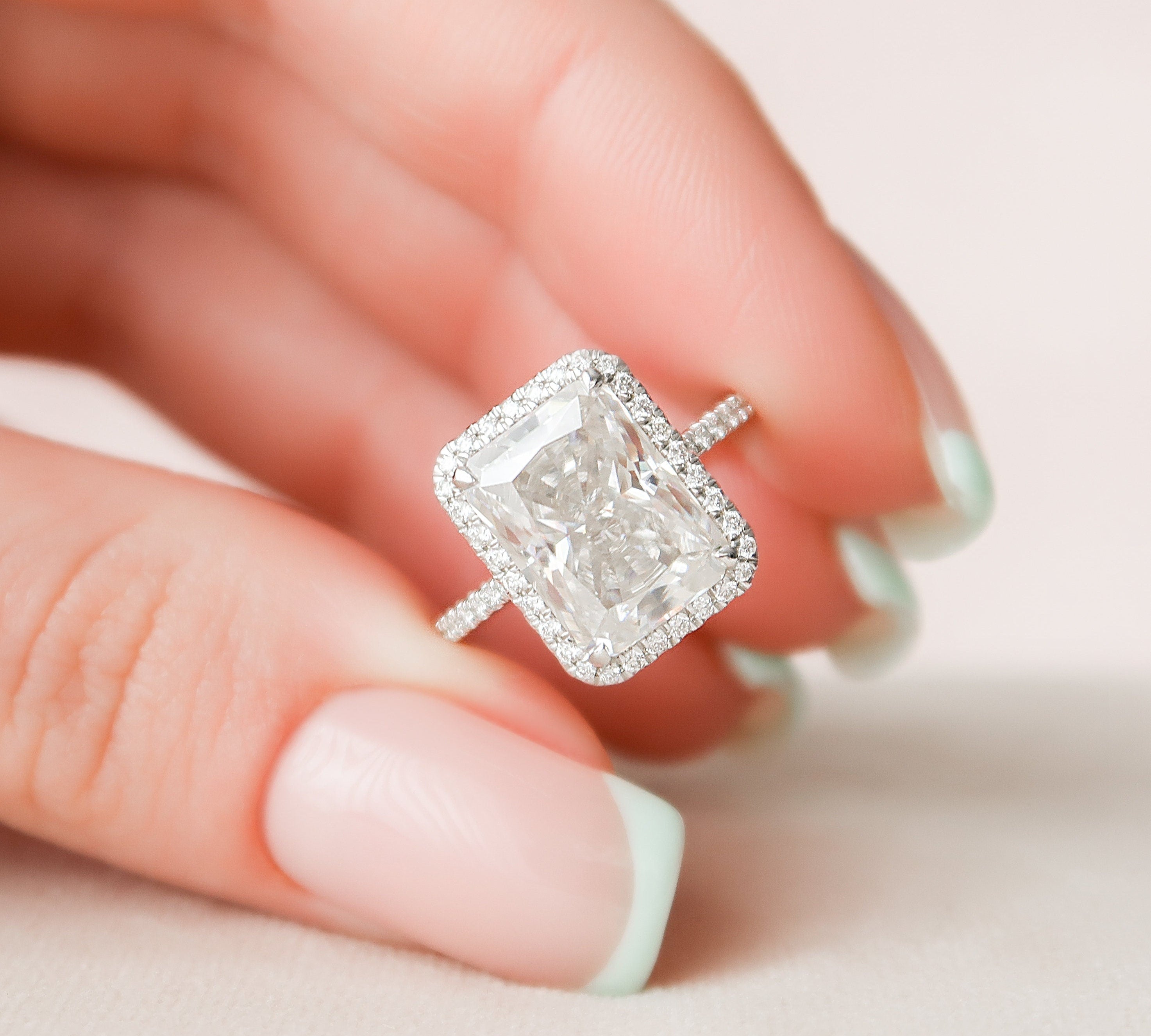 5.0 CT Radiant Cut Halo Style Moissanite Engagement Ring 1