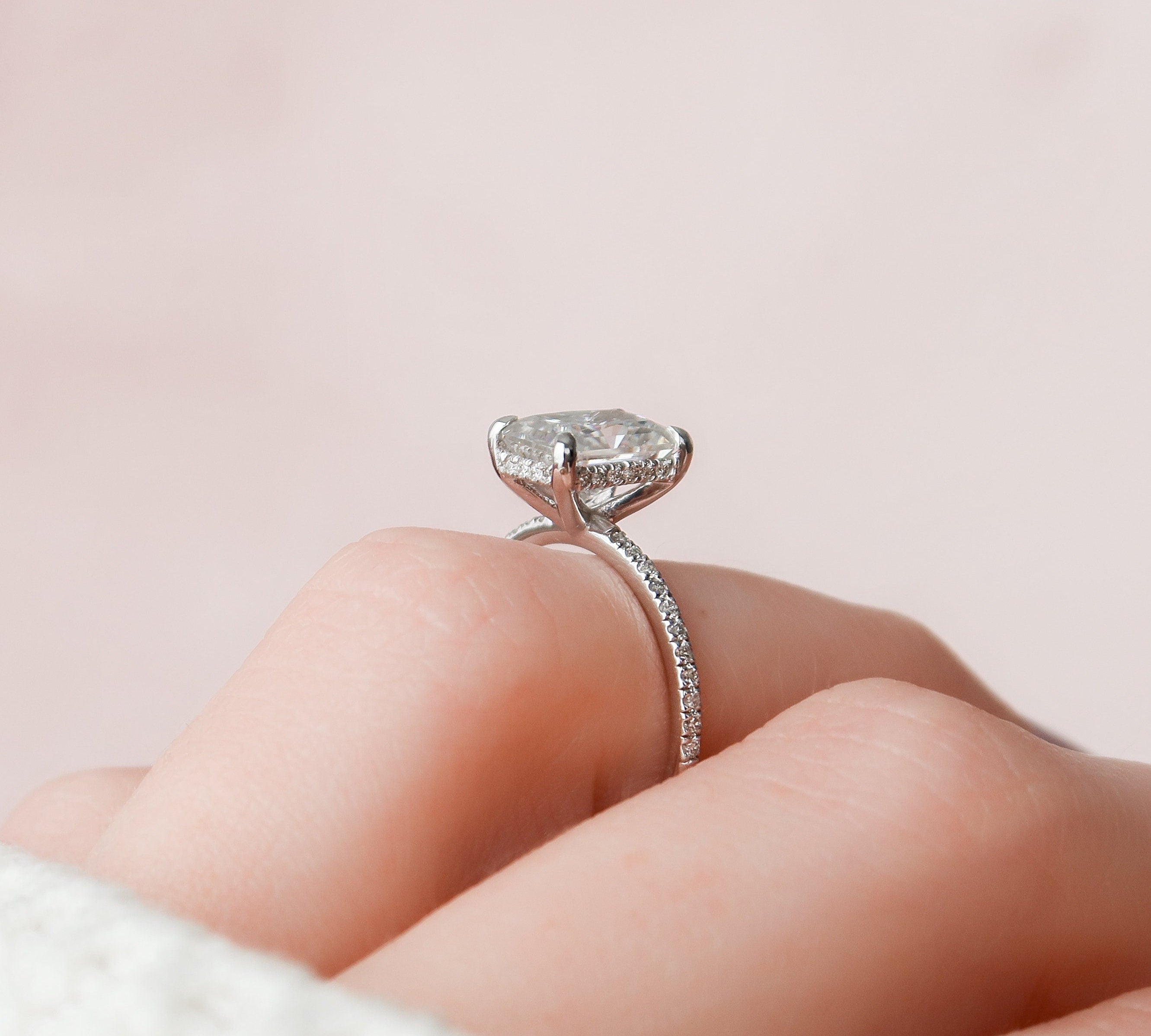 2.0 CT Radiant Hidden Halo & Pave Setting Moissanite Engagement Ring 2