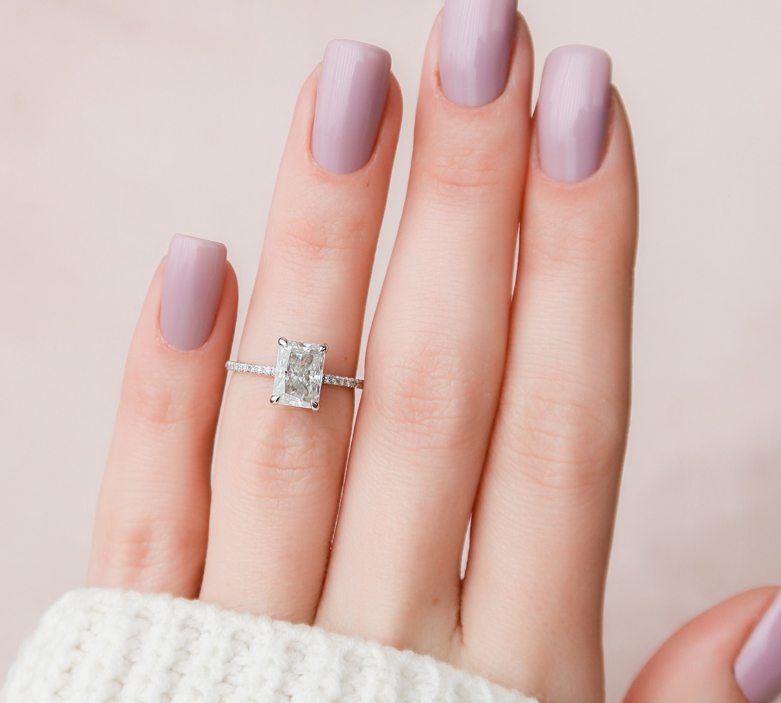 2.0 CT Radiant Hidden Halo & Pave Setting Moissanite Engagement Ring 3