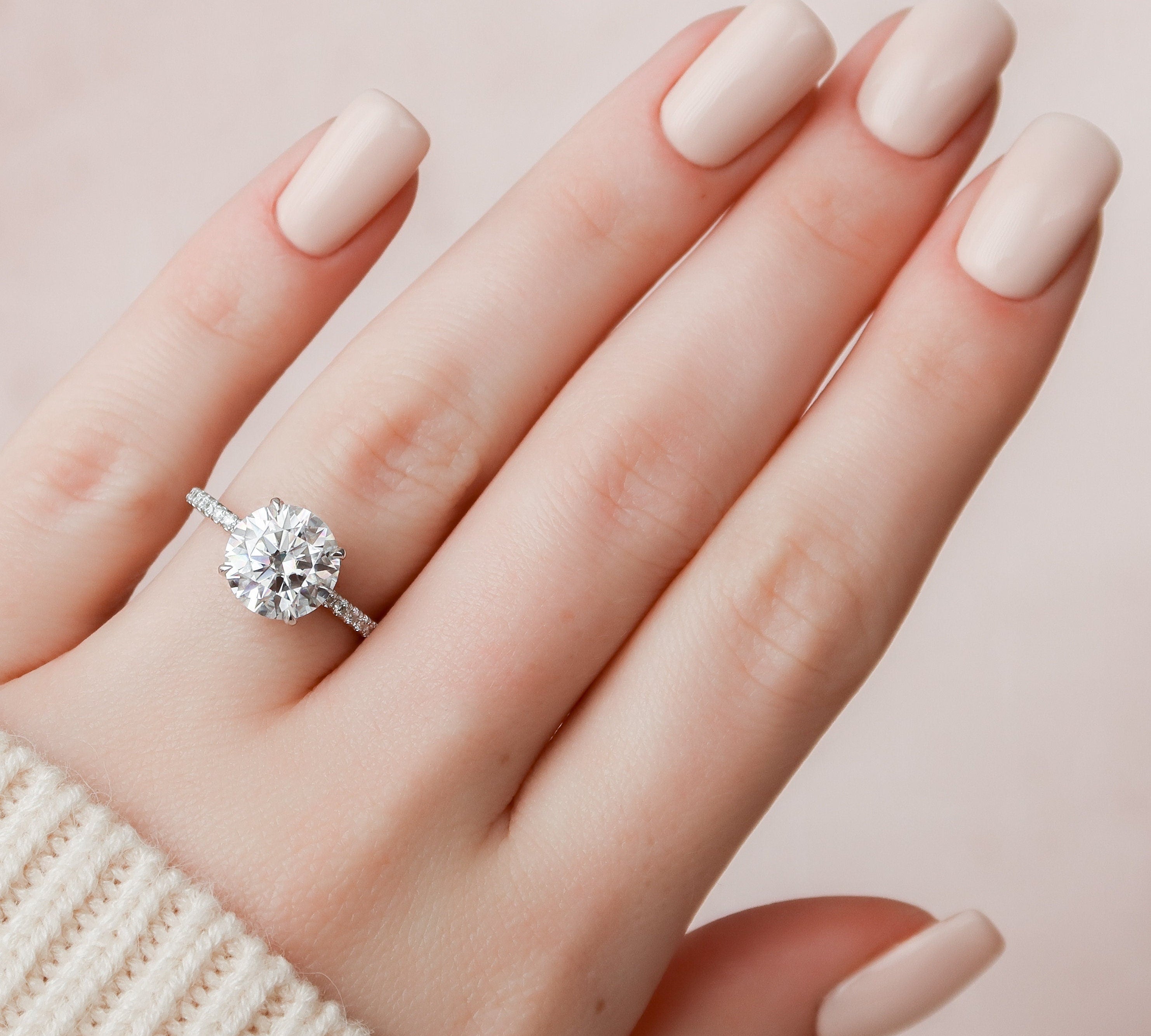 2.5 CT Round Pave & Hidden Halo Setting Moissanite Engagement Ring 3