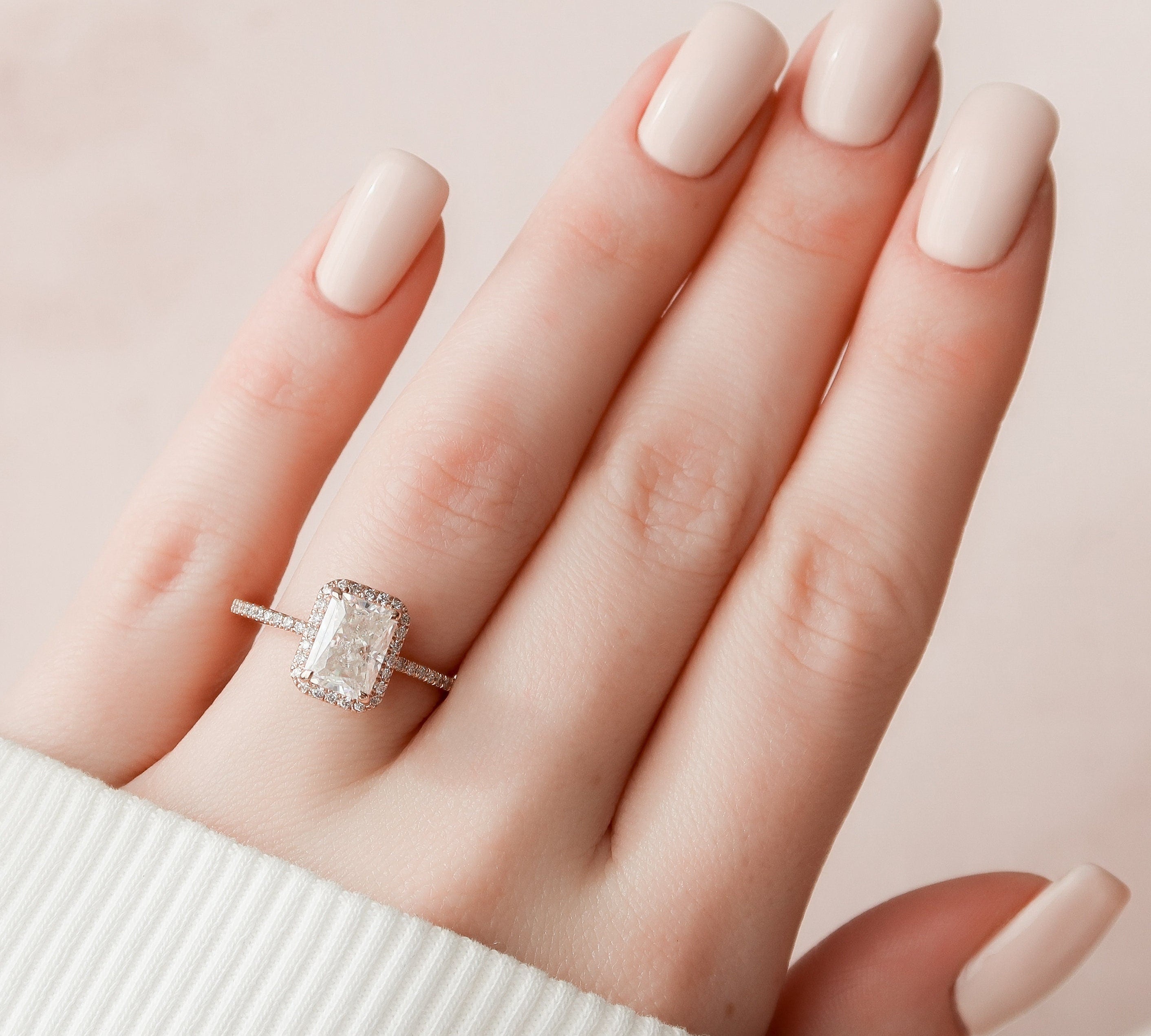 2.0 CT Radiant Halo Pave Moissanite Engagement Ring 3