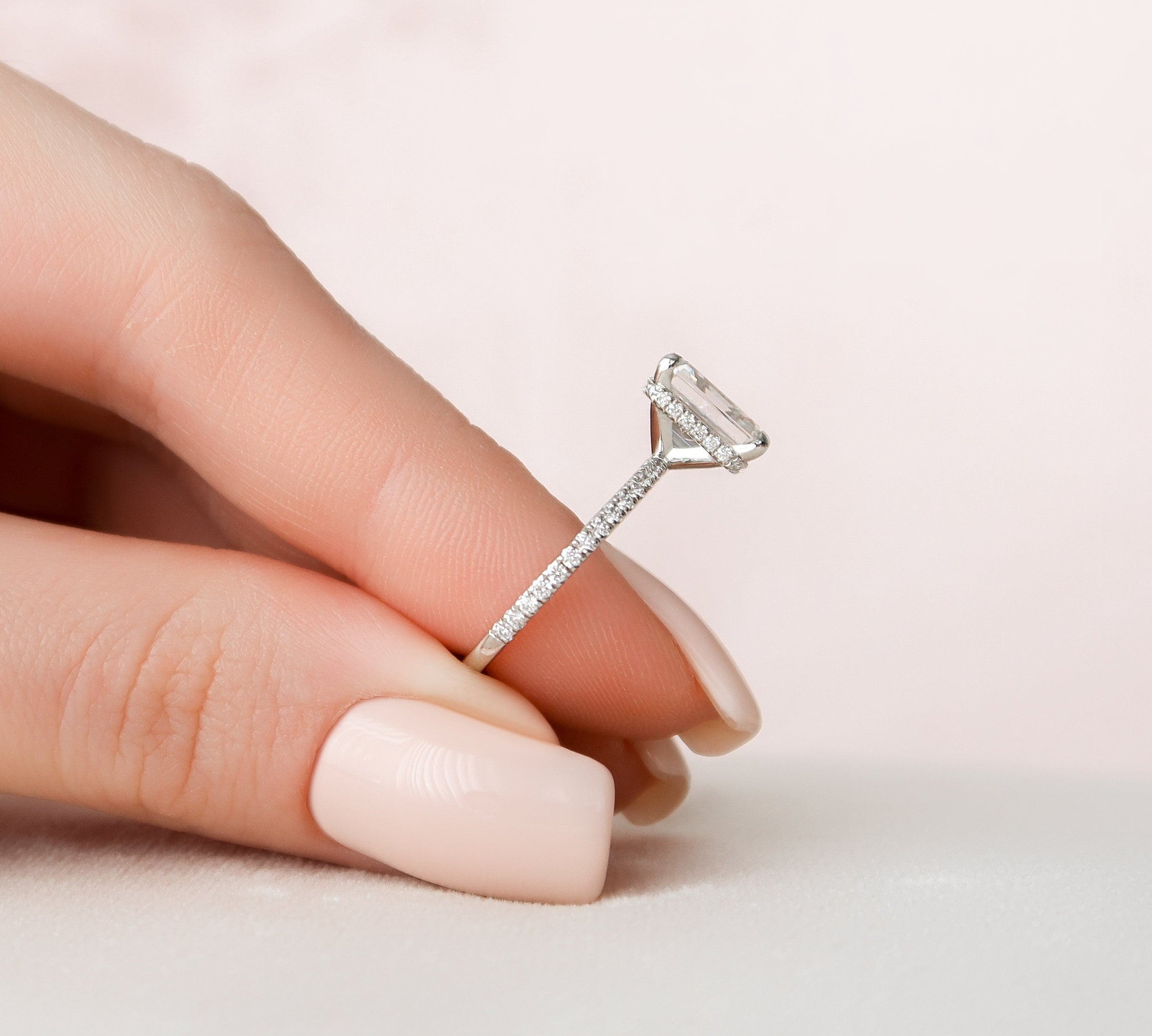 2.5 CT Emerald Hidden Halo & Pave Moissanite Engagement Ring 2