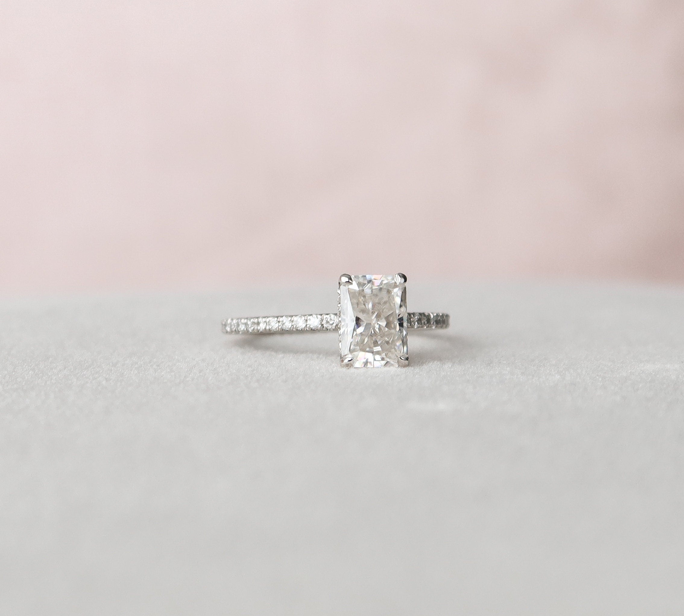 1.5 CT Radiant Hidden Halo Pave Moissanite Engagement Ring 3