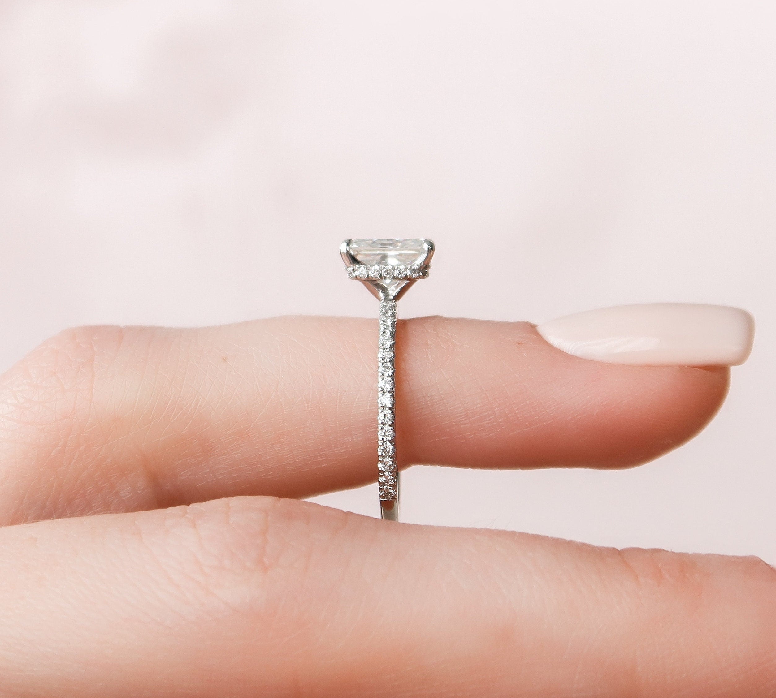 1.5 CT Radiant Hidden Halo Pave Moissanite Engagement Ring 2