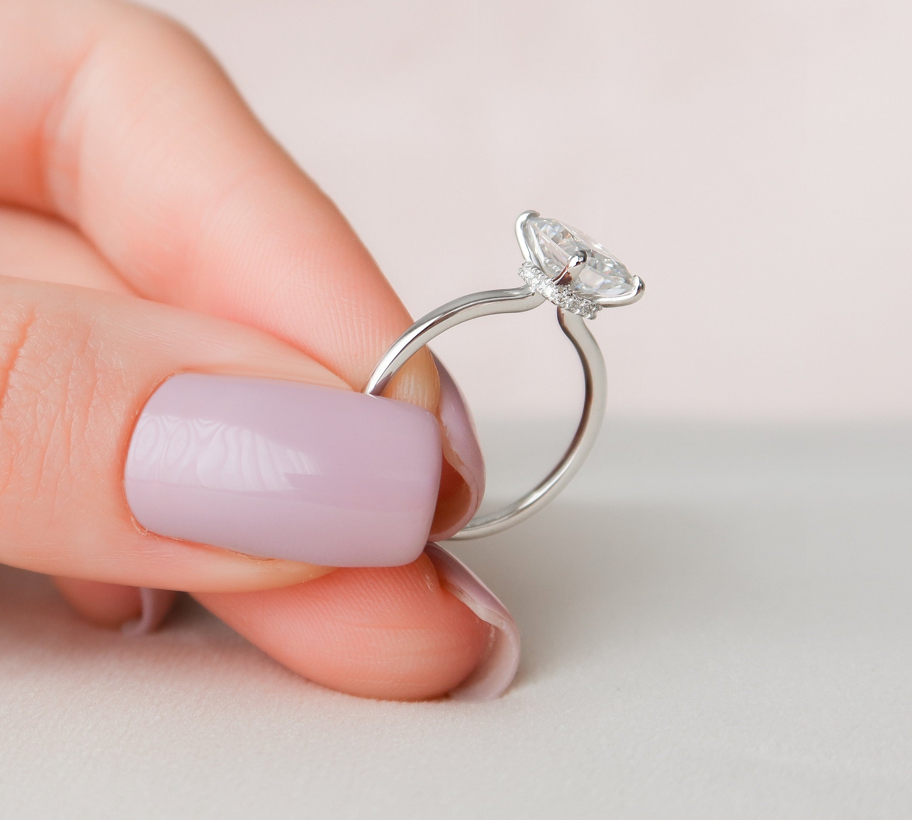 2.0 CT Radiant Hidden Halo & Solitaire Moissanite Engagement Ring 2