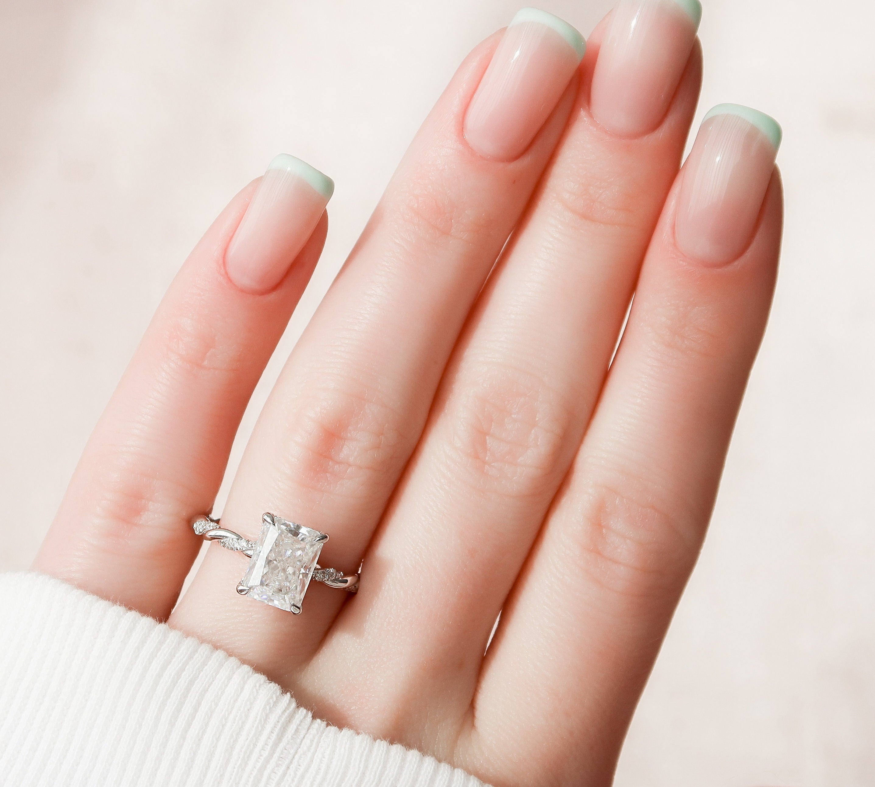 3.5 CT Radiant Twisted Rope Pave Setting Moissanite Engagement Ring 3