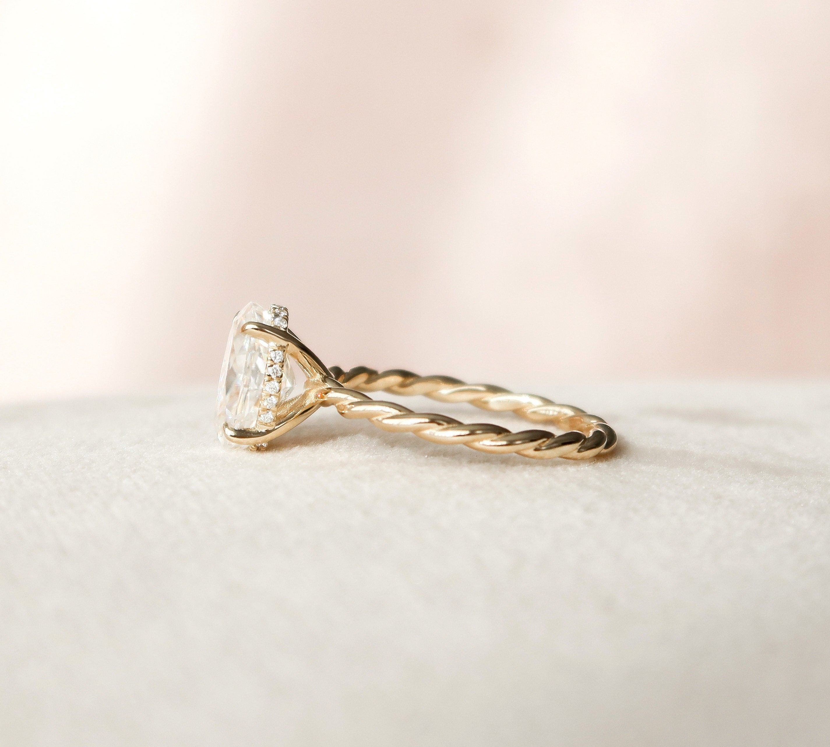 2.0 CT Oval Twisted Band & Hidden Halo Moissanite Engagement Ring 3