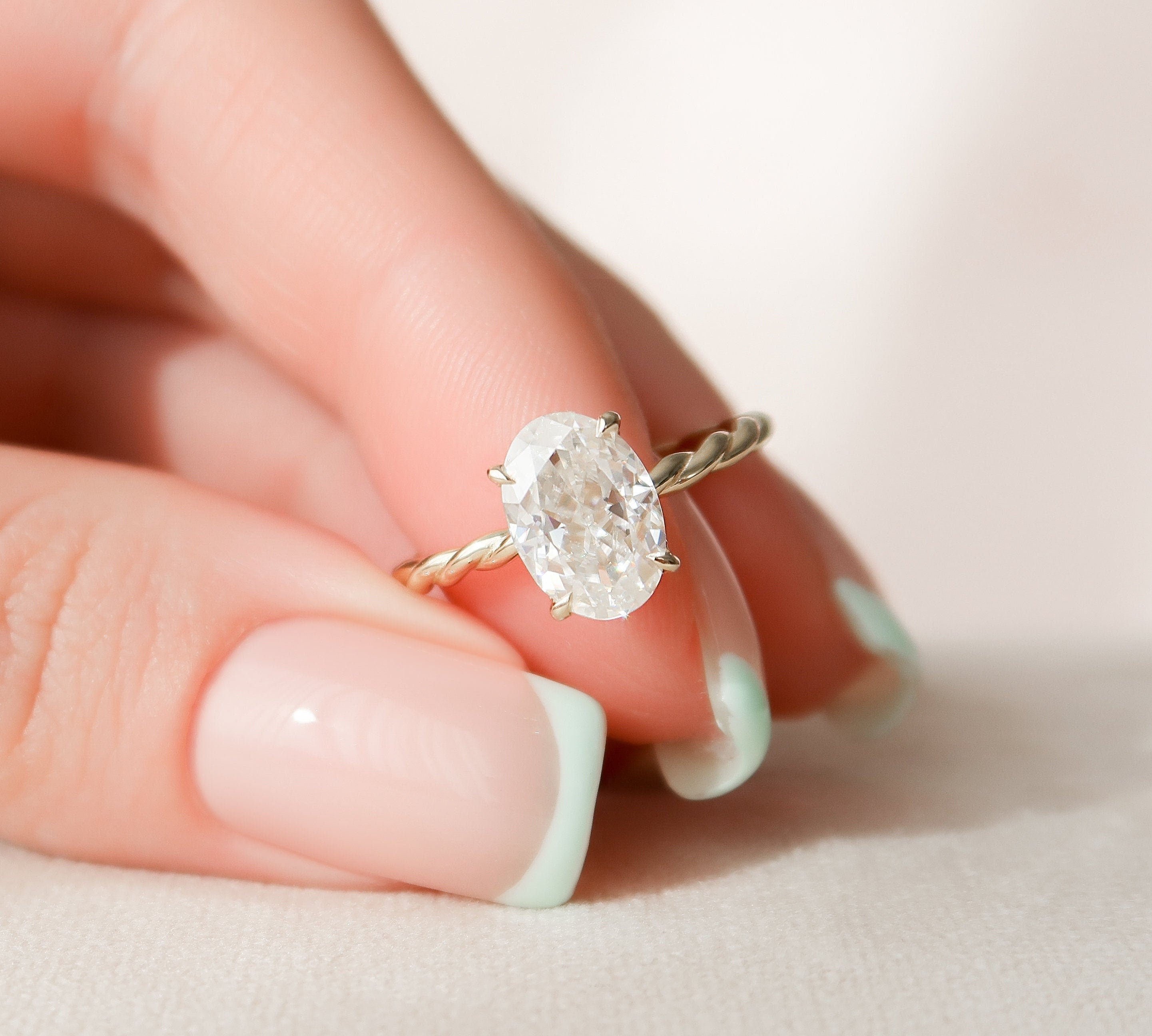 2.0 CT Oval Twisted Band & Hidden Halo Moissanite Engagement Ring 1