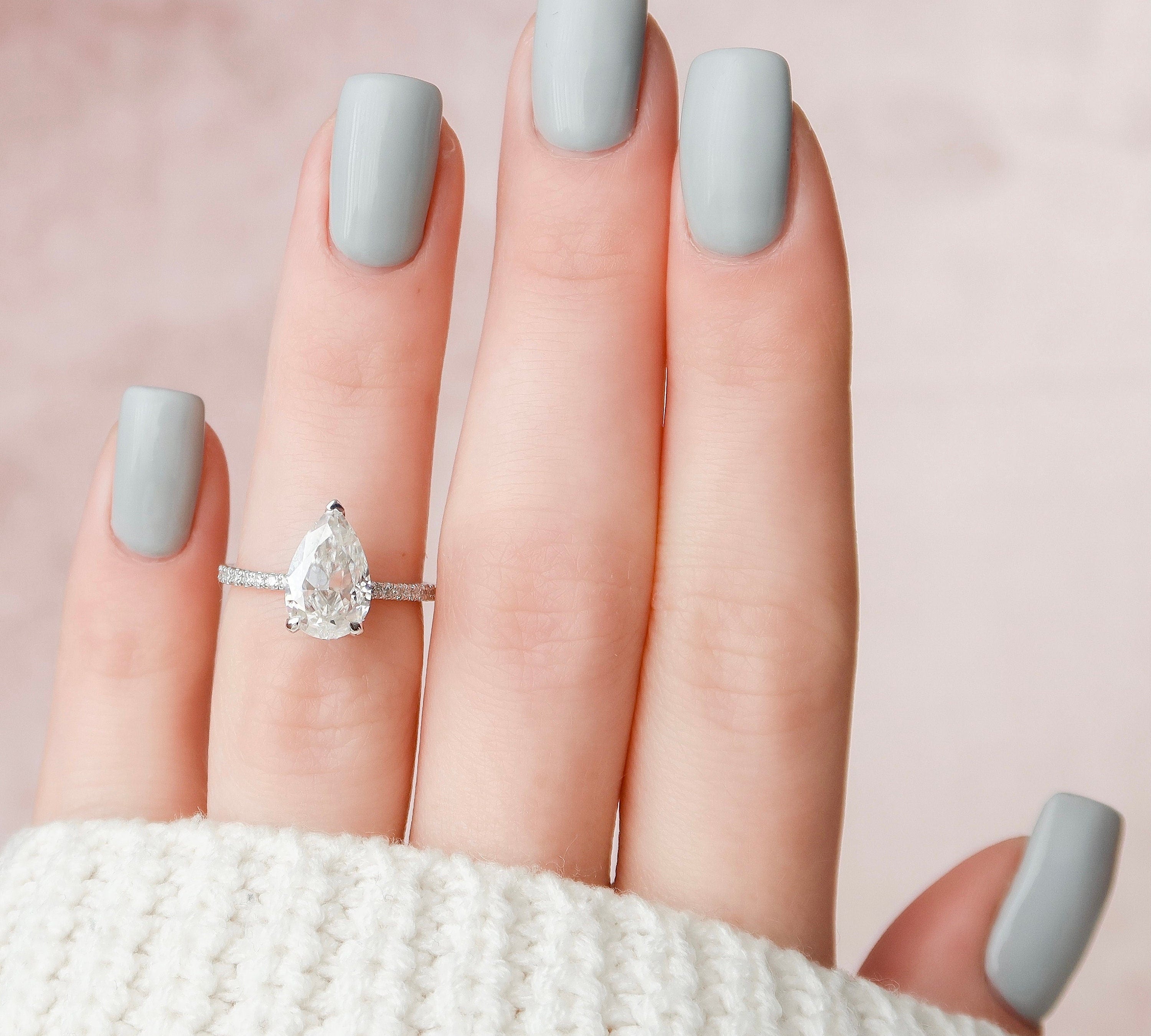 2.0 CT Pear Cut Pave & Hidden Halo Style Moissanite Engagement Ring 2