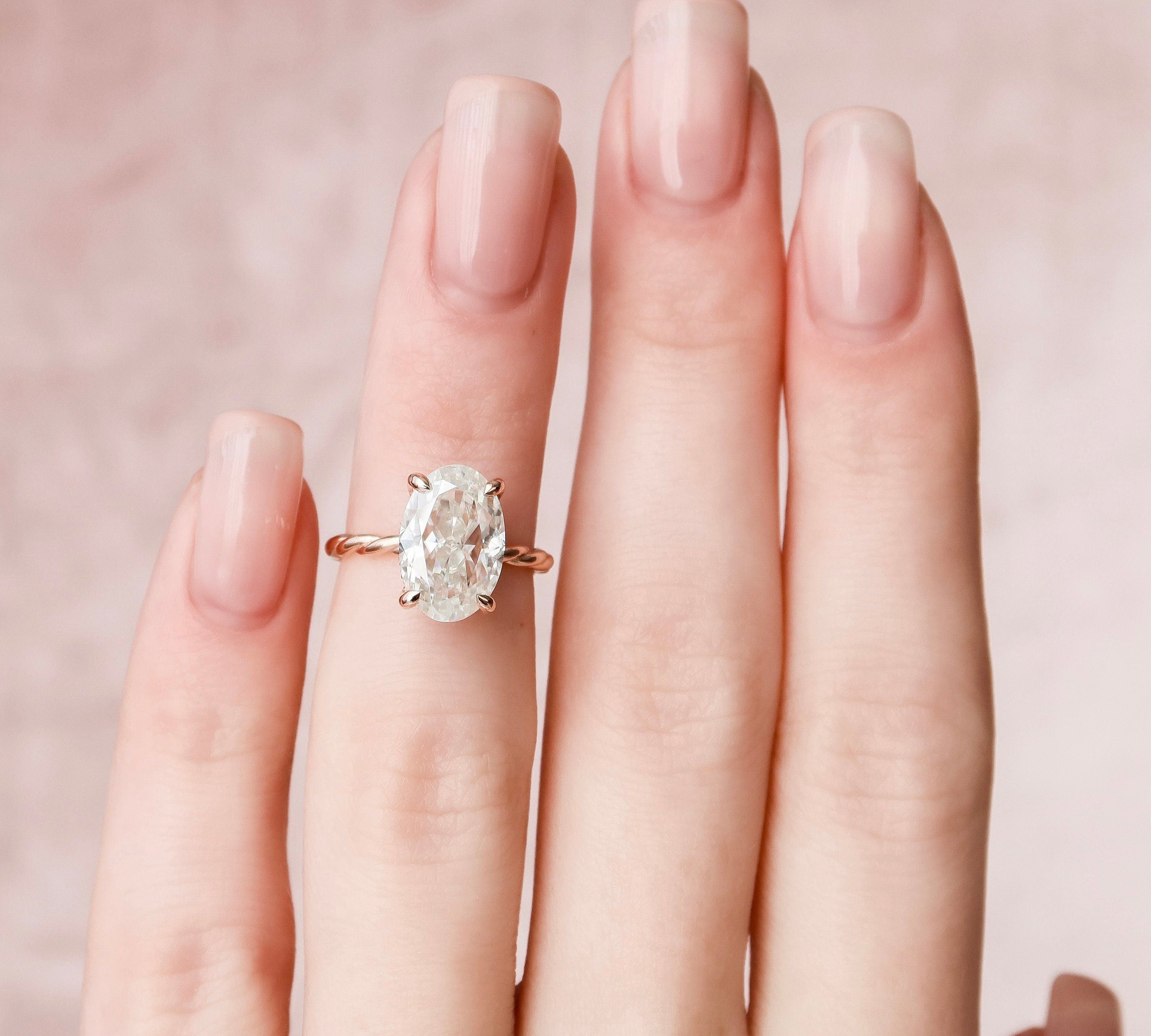 3.5 CT Oval Twisted Band and Hidden Halo Moissanite Engagement Ring 3