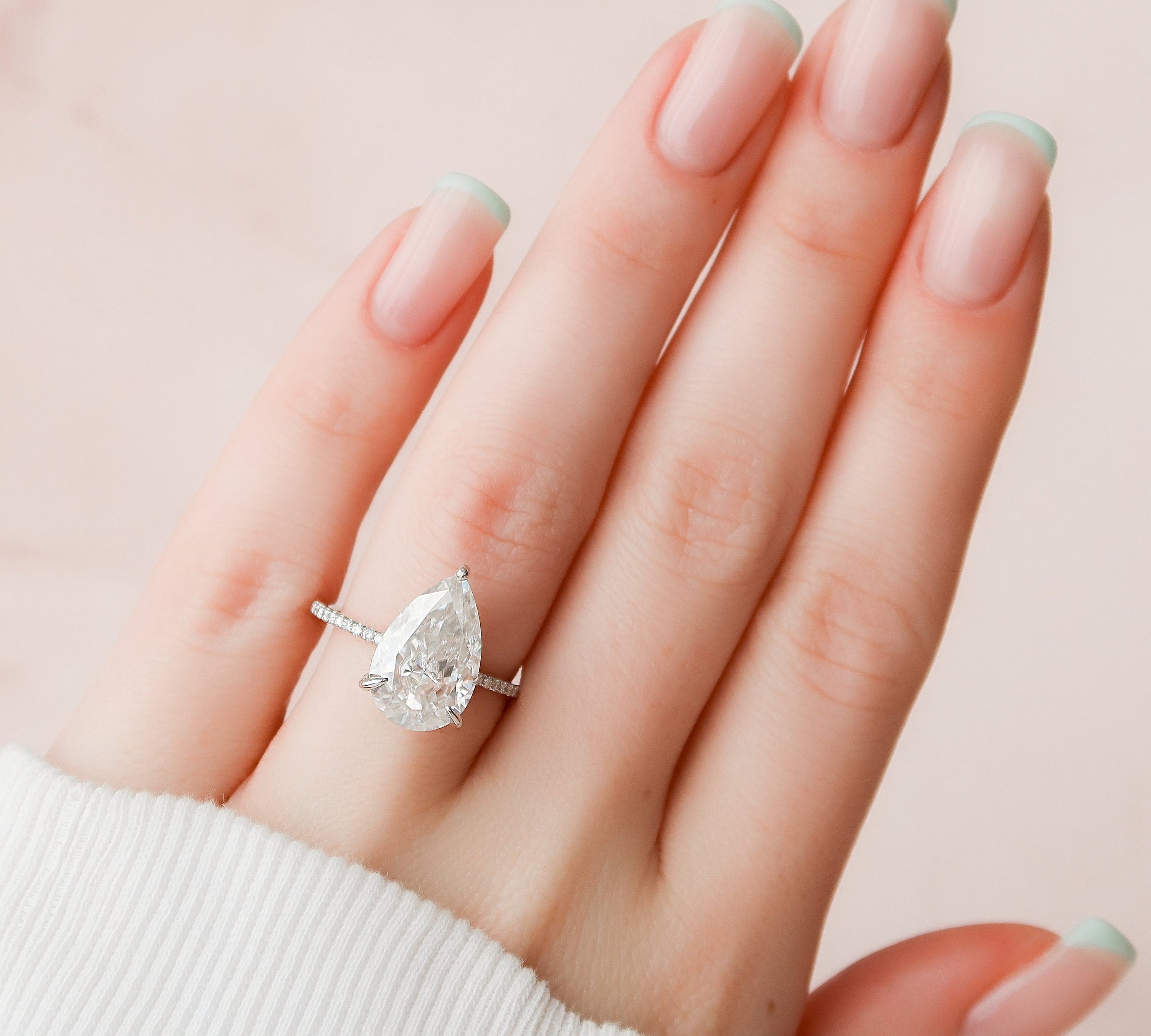 4.5 CT Pear Cut Solitaire & Pave Setting Moissanite Engagement Ring 3