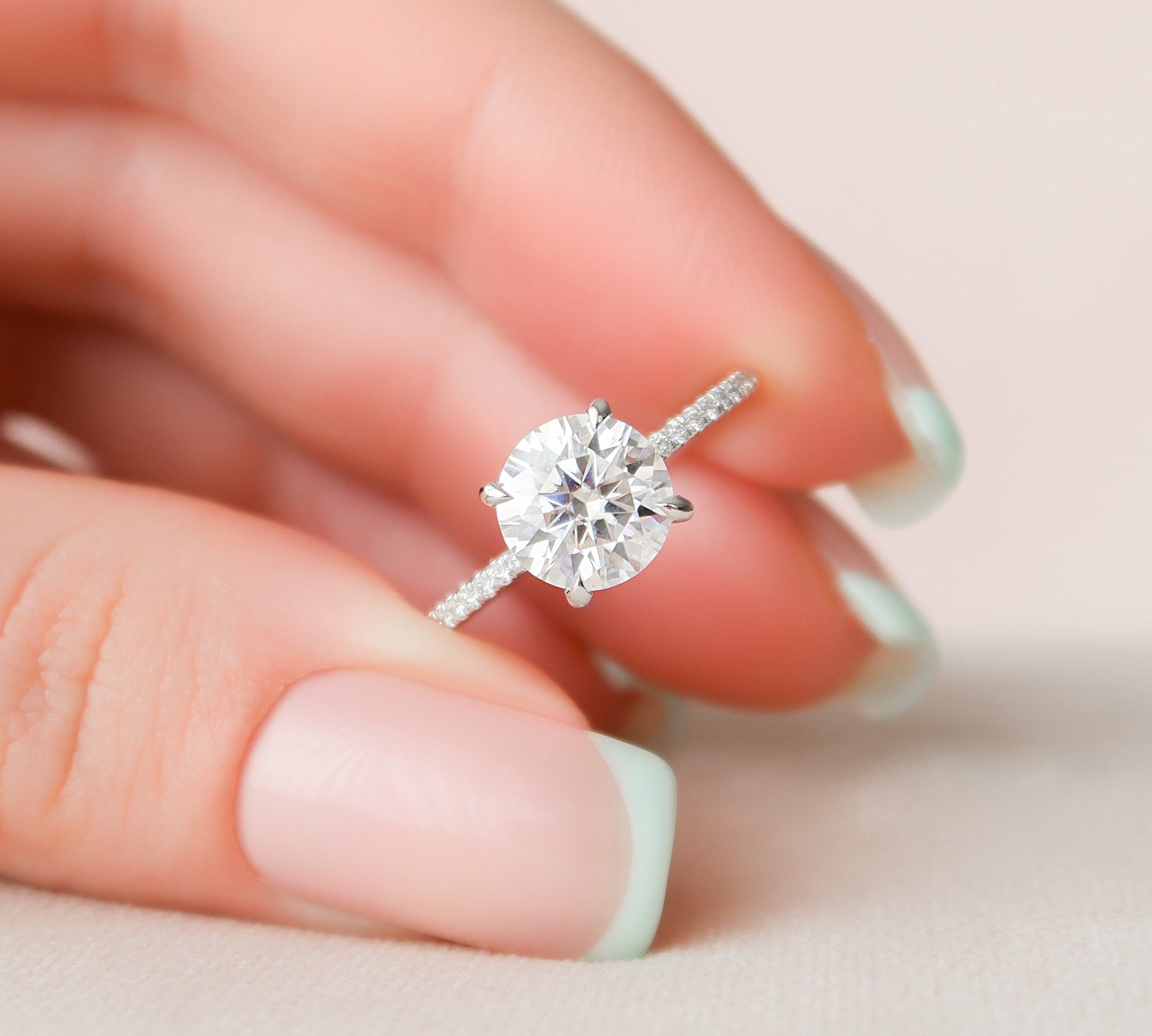 2.0 CT Round Hidden Halo Pave Moissanite Engagement Ring 1