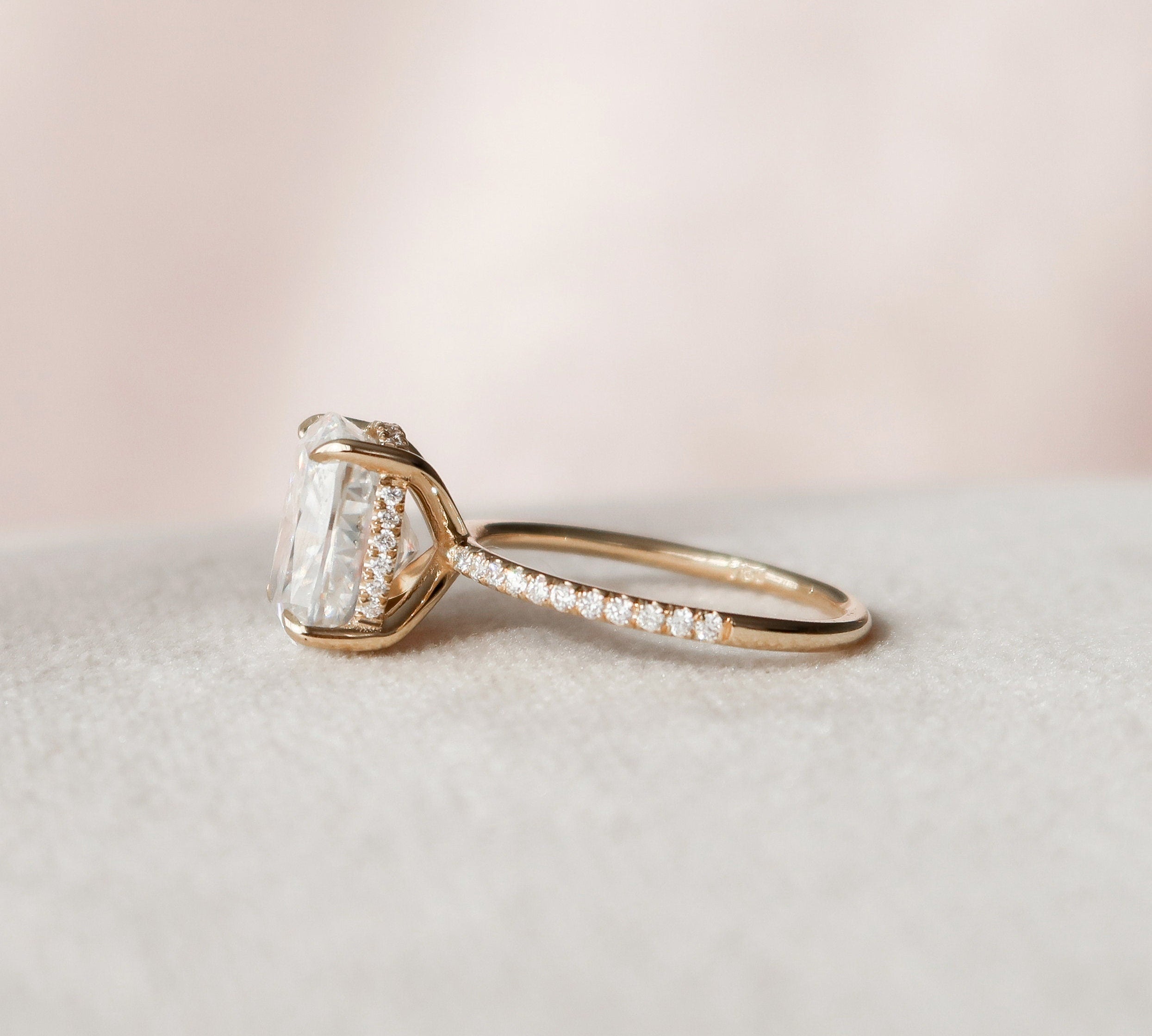 4.0 CT Cushion Hidden Halo & Pave Setting Moissanite Engagement Ring 2