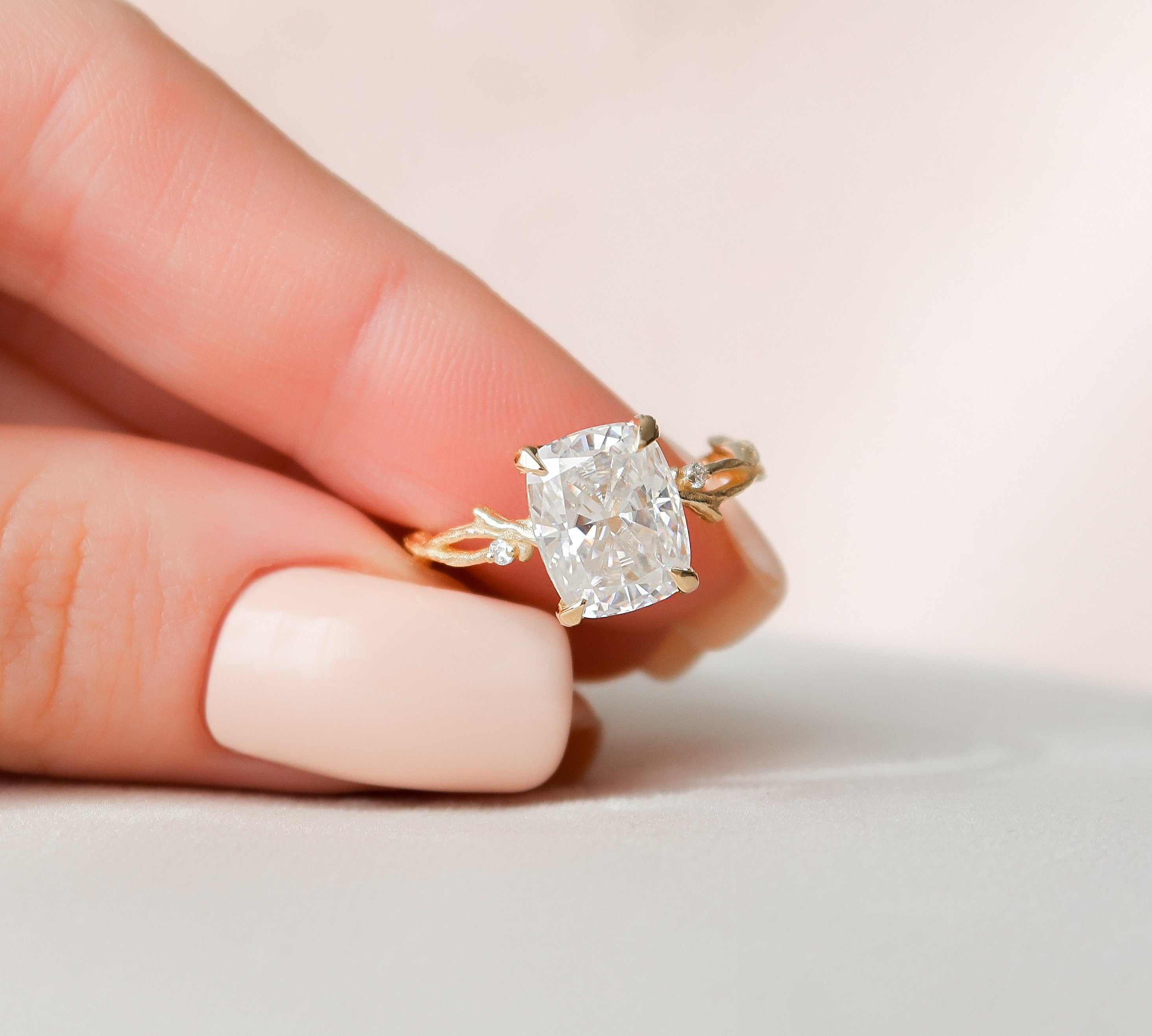 4.0 CT Cushion Cut Twig Pave Moissanite Engagement Ring 1