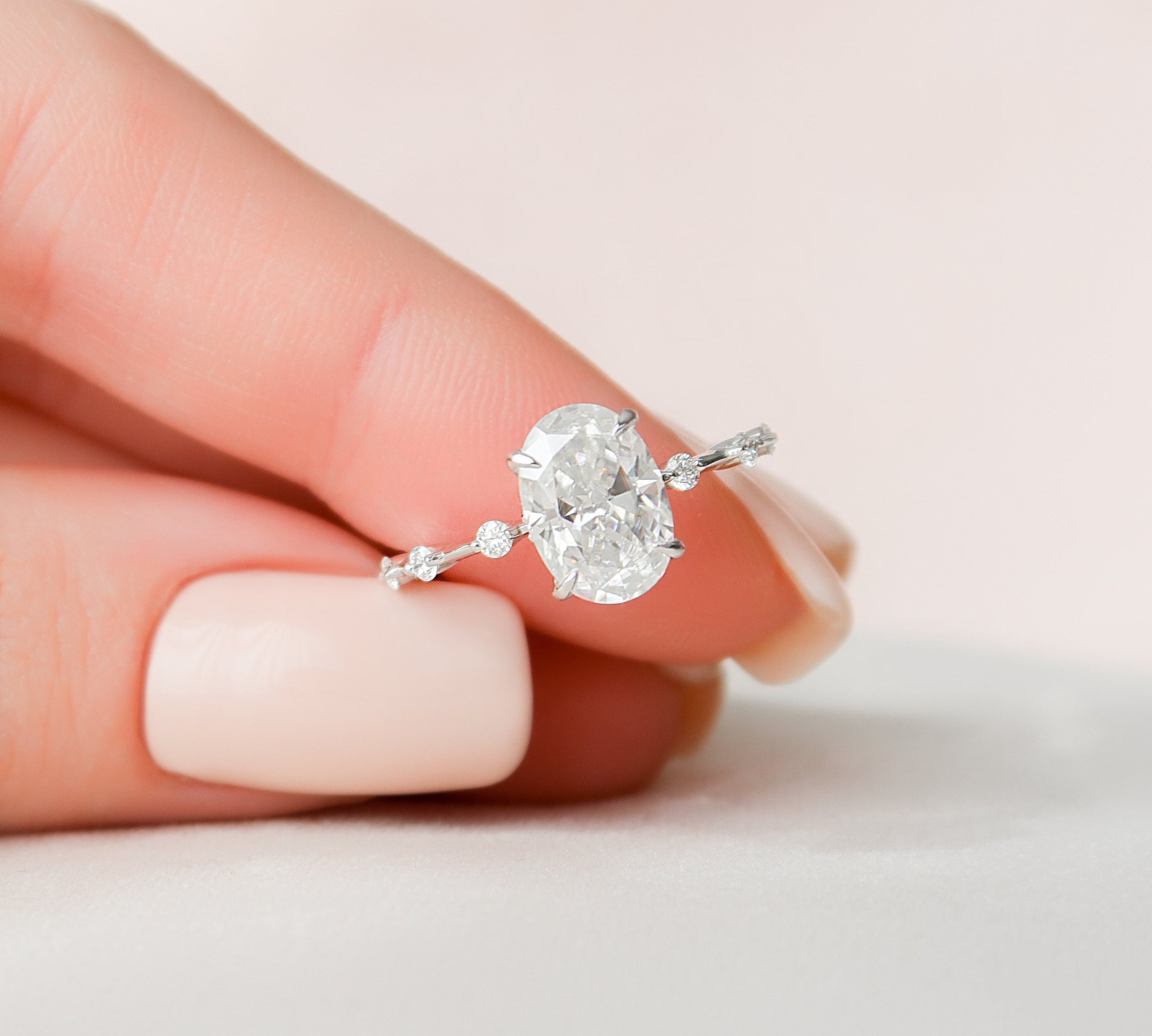 2.0 CT Oval Cut Dainty Pave Moissanite Engagement Ring 4