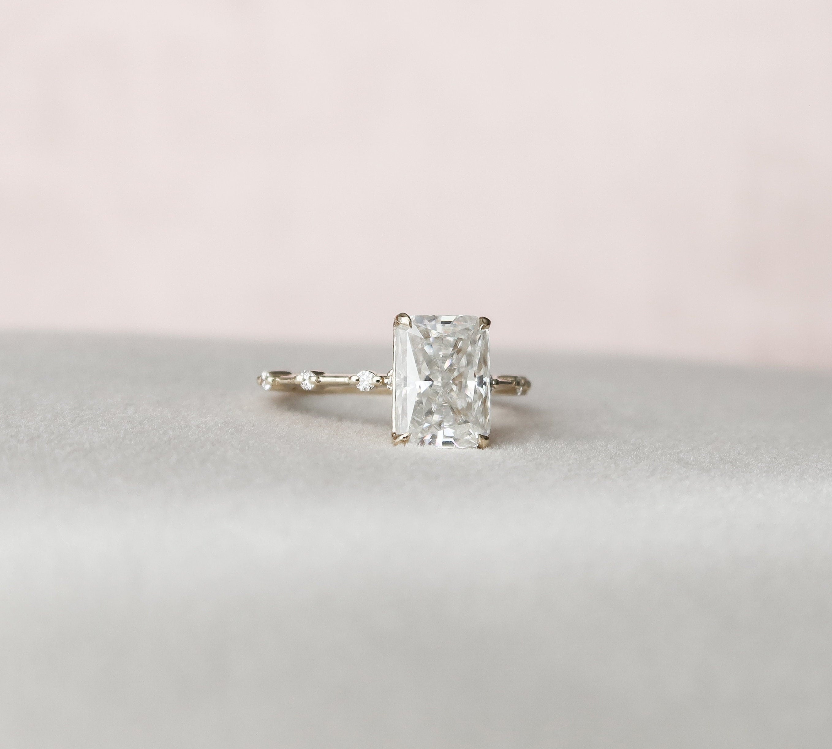 3.5 CT Radiant Cut Dainty Pave Moissanite Engagement Ring 2