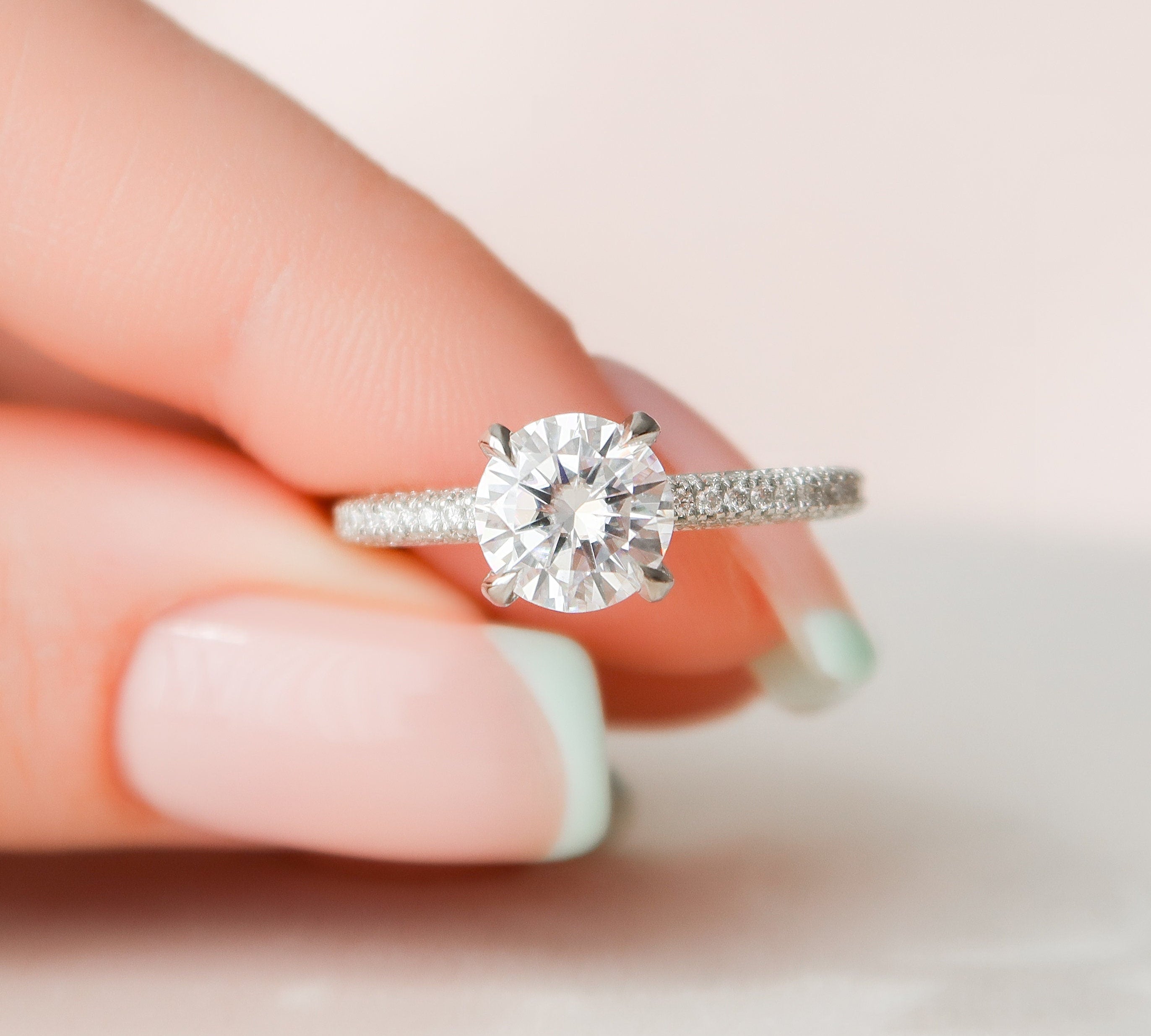 1.5 CT Round Moissanite Engagement Ring With Pave Setting 1