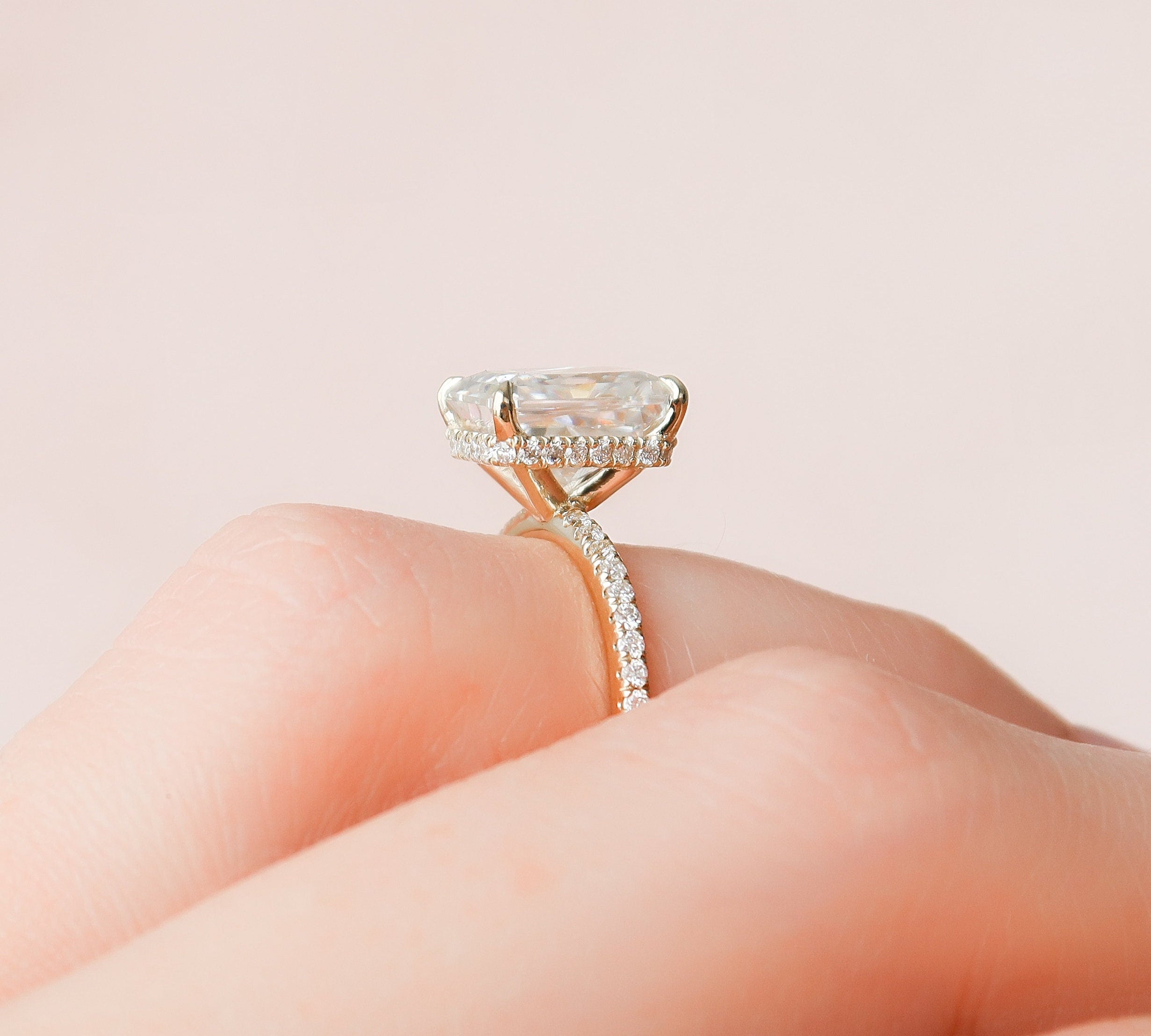 3.5 CT Radiant Hidden Halo Pave Moissanite Engagement Ring 2