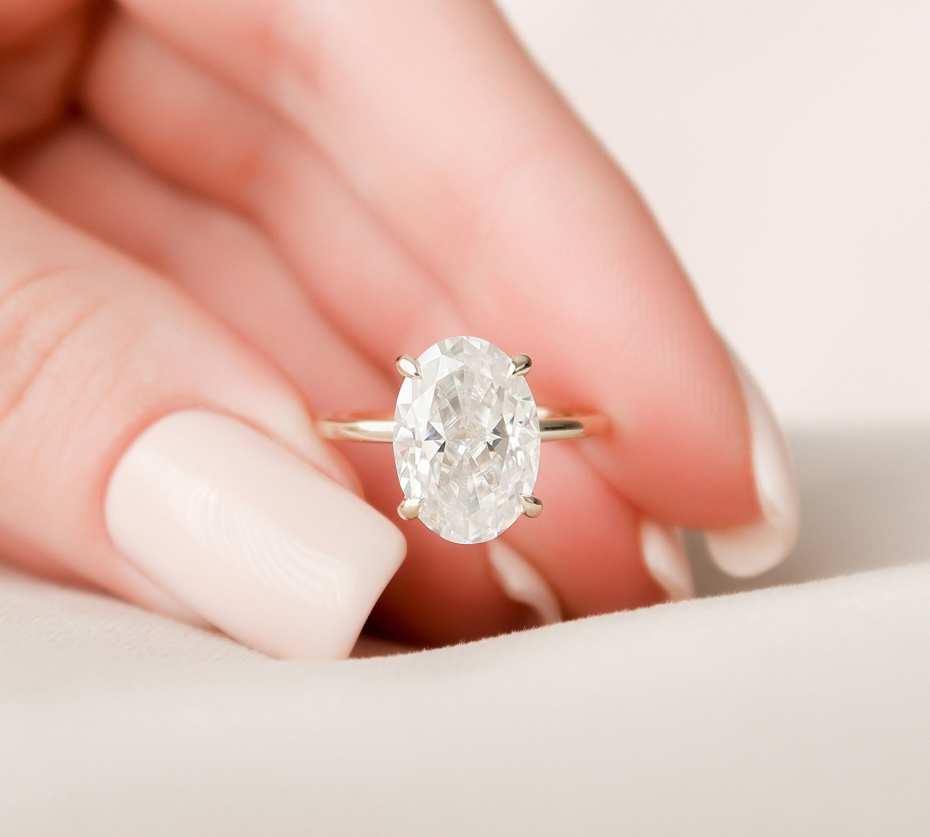 4.0 CT Oval Hidden Halo Setting Moissanite Engagement Ring 1