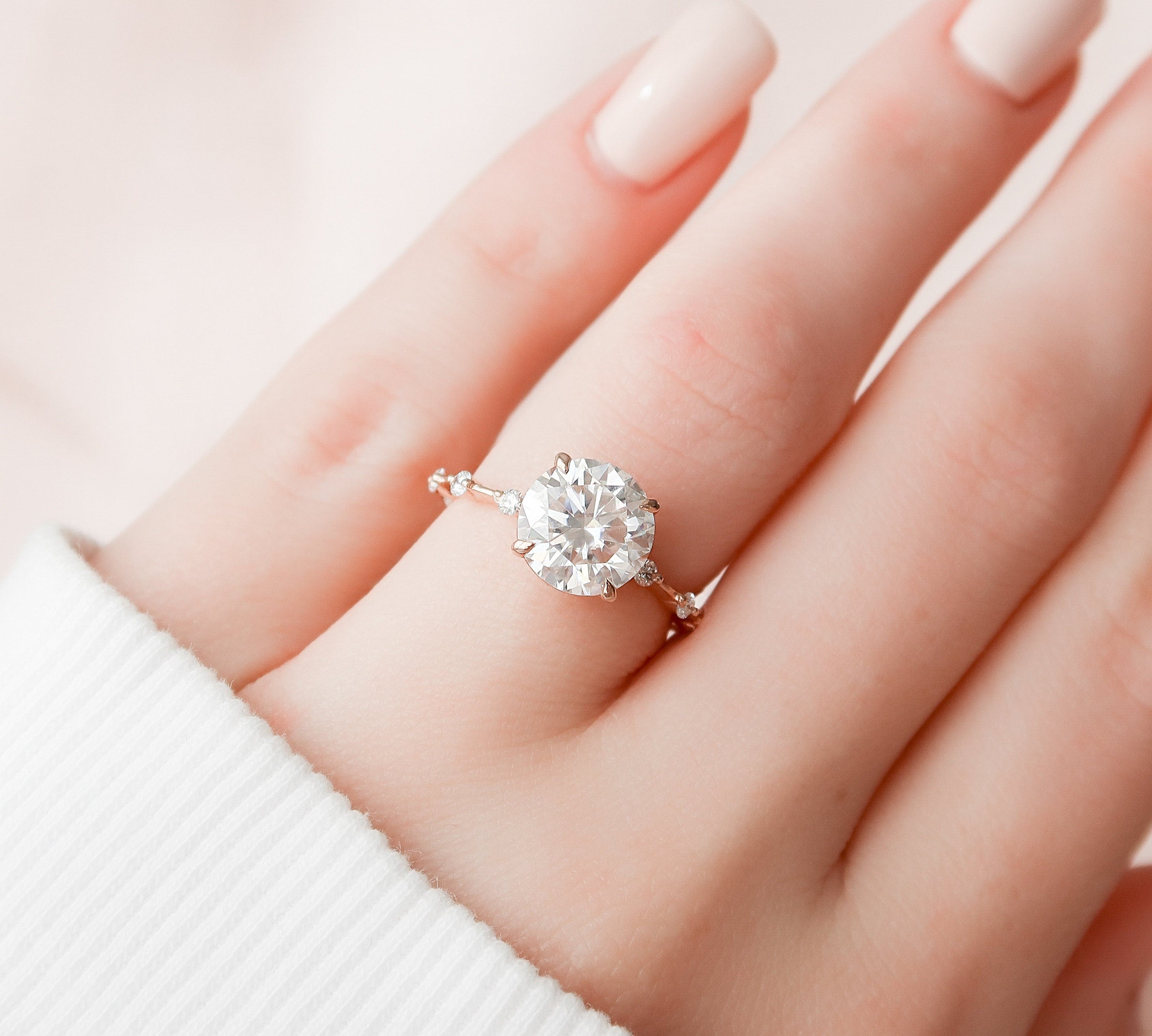 2.5 CT Round Solitaire Dainty Pave Moissanite Engagement Ring 2