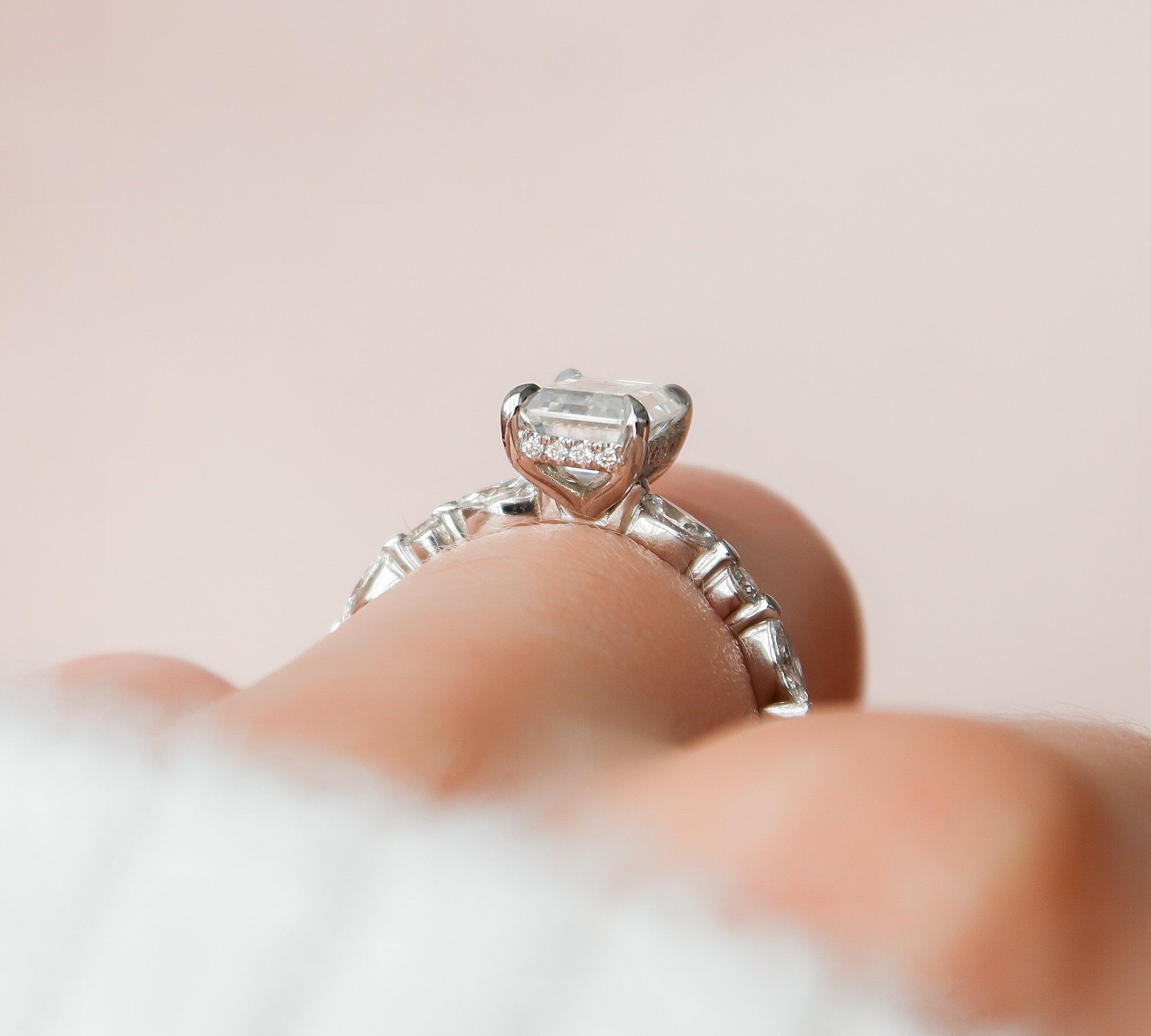 2.0 Emerald Hidden Halo & Pave Setting Moissanite Engagement Ring 2