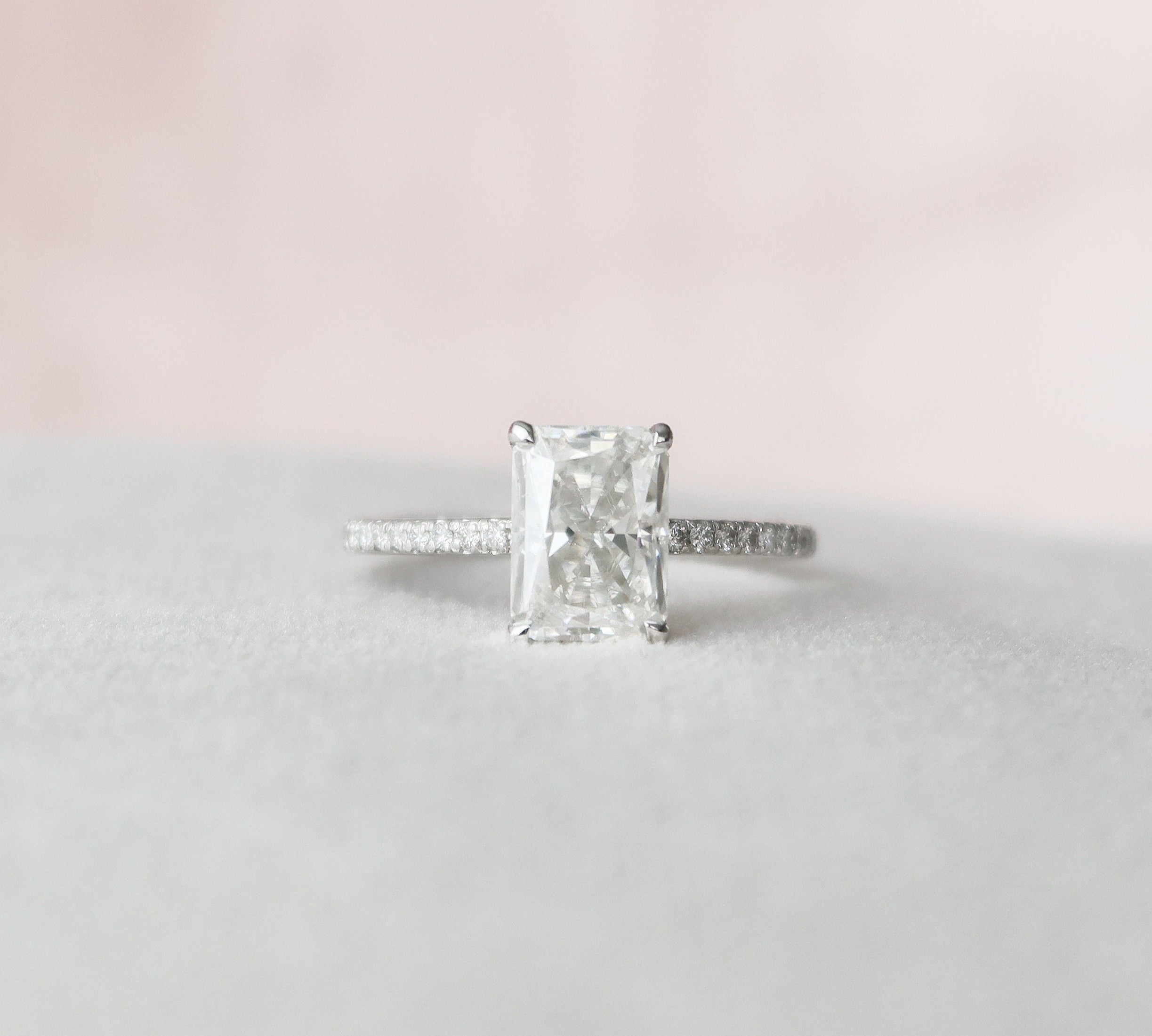 2.0 CT Radiant Hidden Halo & Pave Style Moissanite Engagement Ring 2