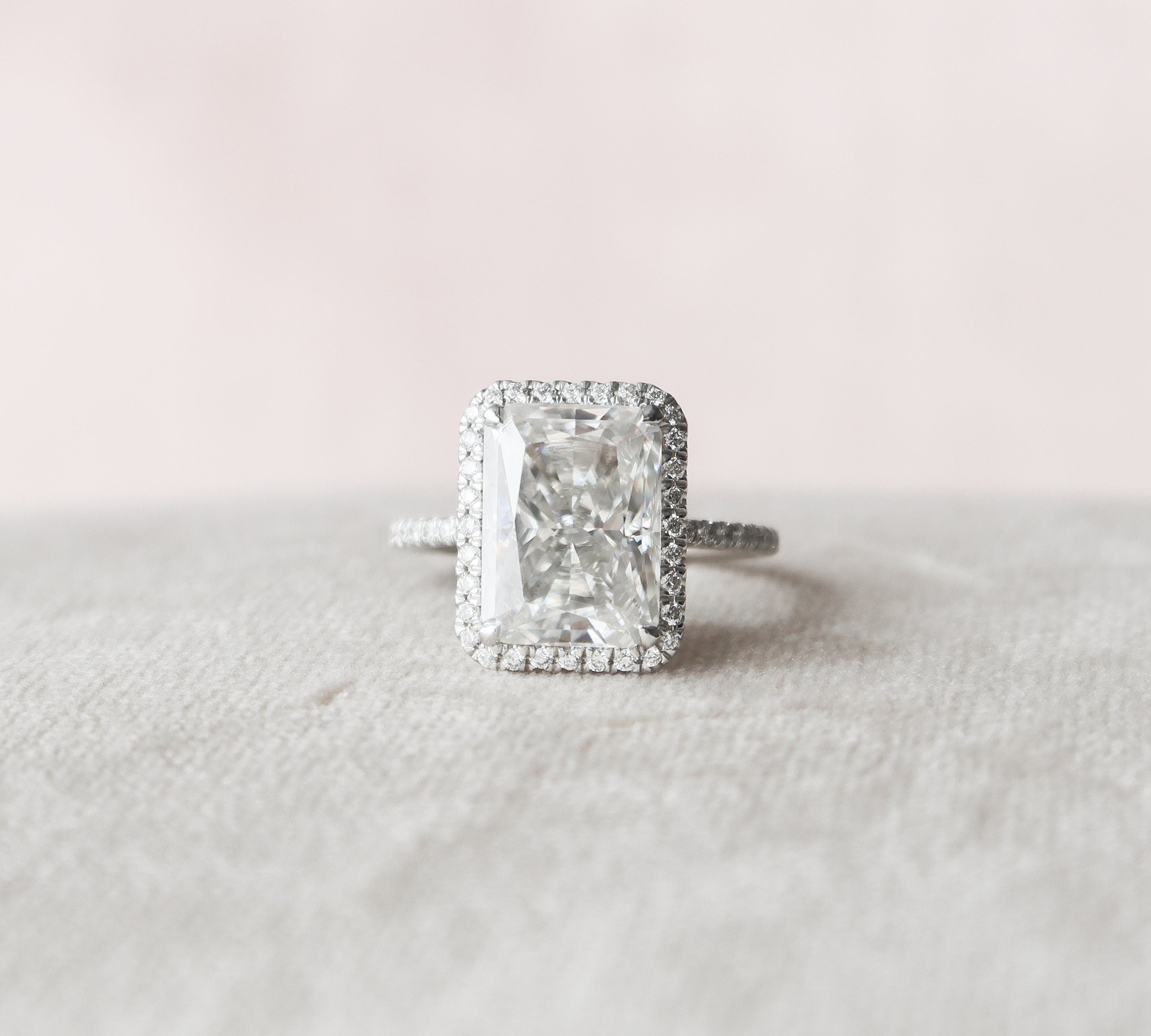 5.0 CT Radiant Cut Halo Style Moissanite Engagement Ring 2