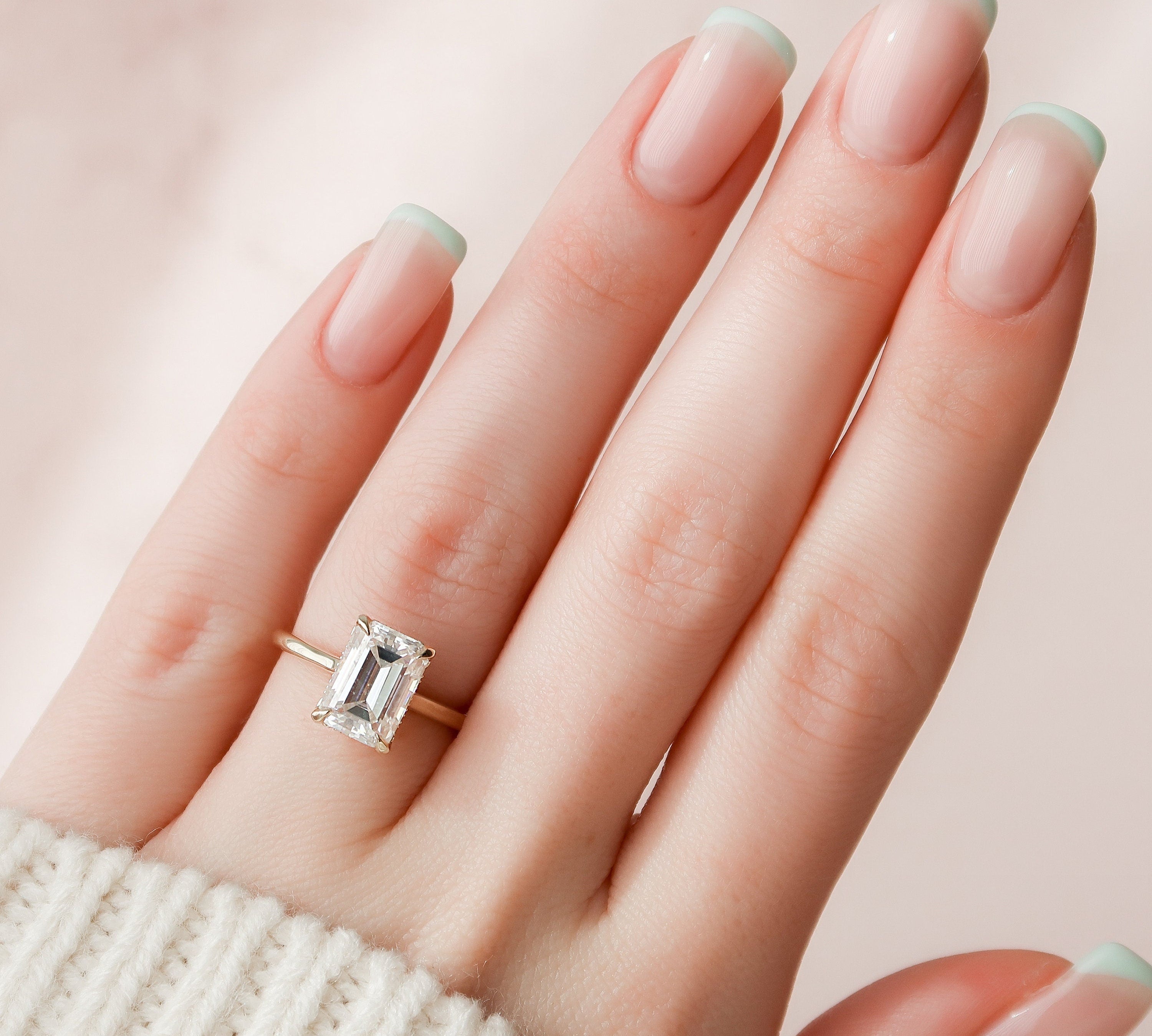 3.0 CT Emerald Cut Solitaire & Hidden Halo Moissanite Engagement Ring 3