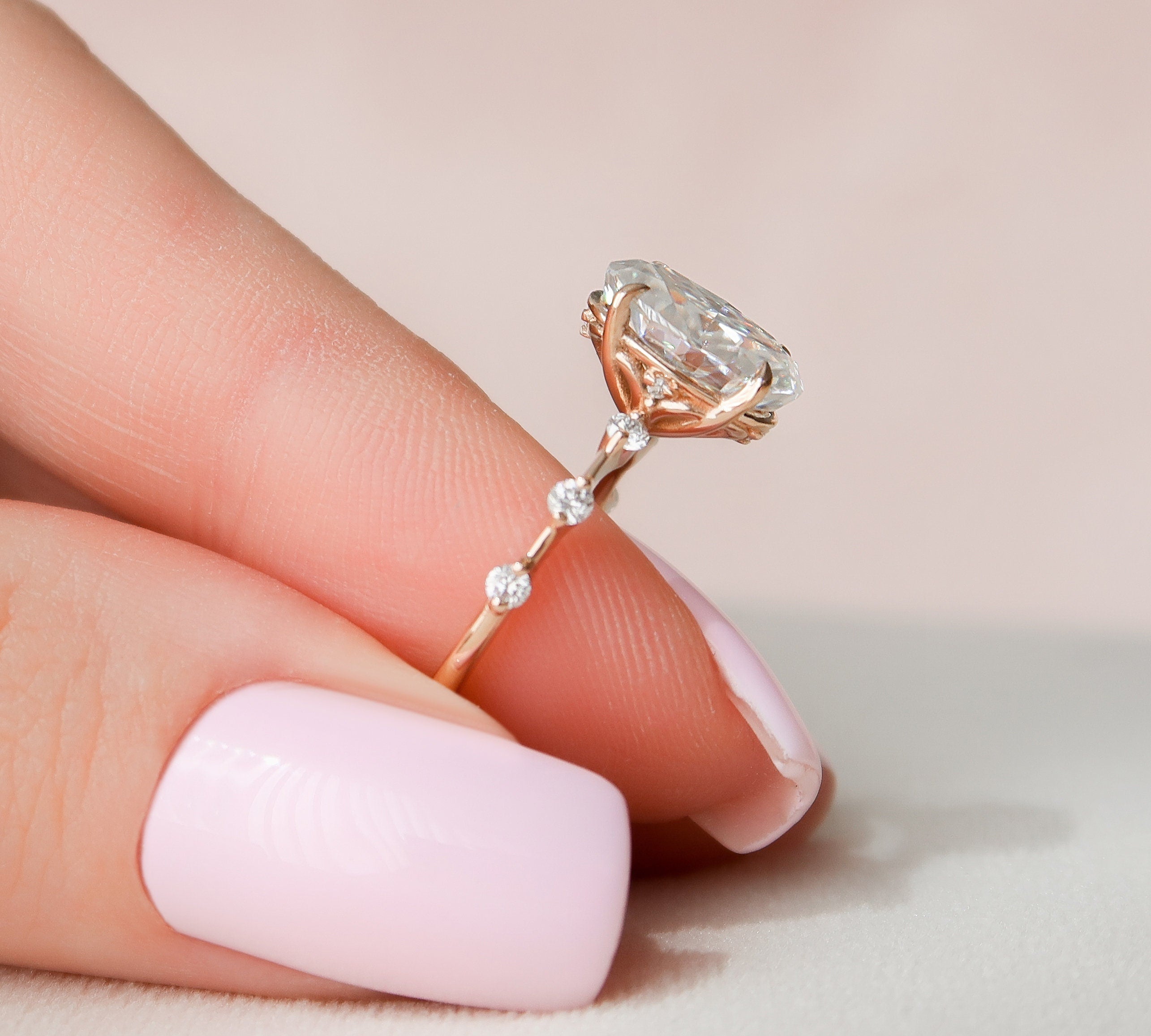 2.0 CT Oval Cut Dainty Pave Moissanite Engagement Ring 6