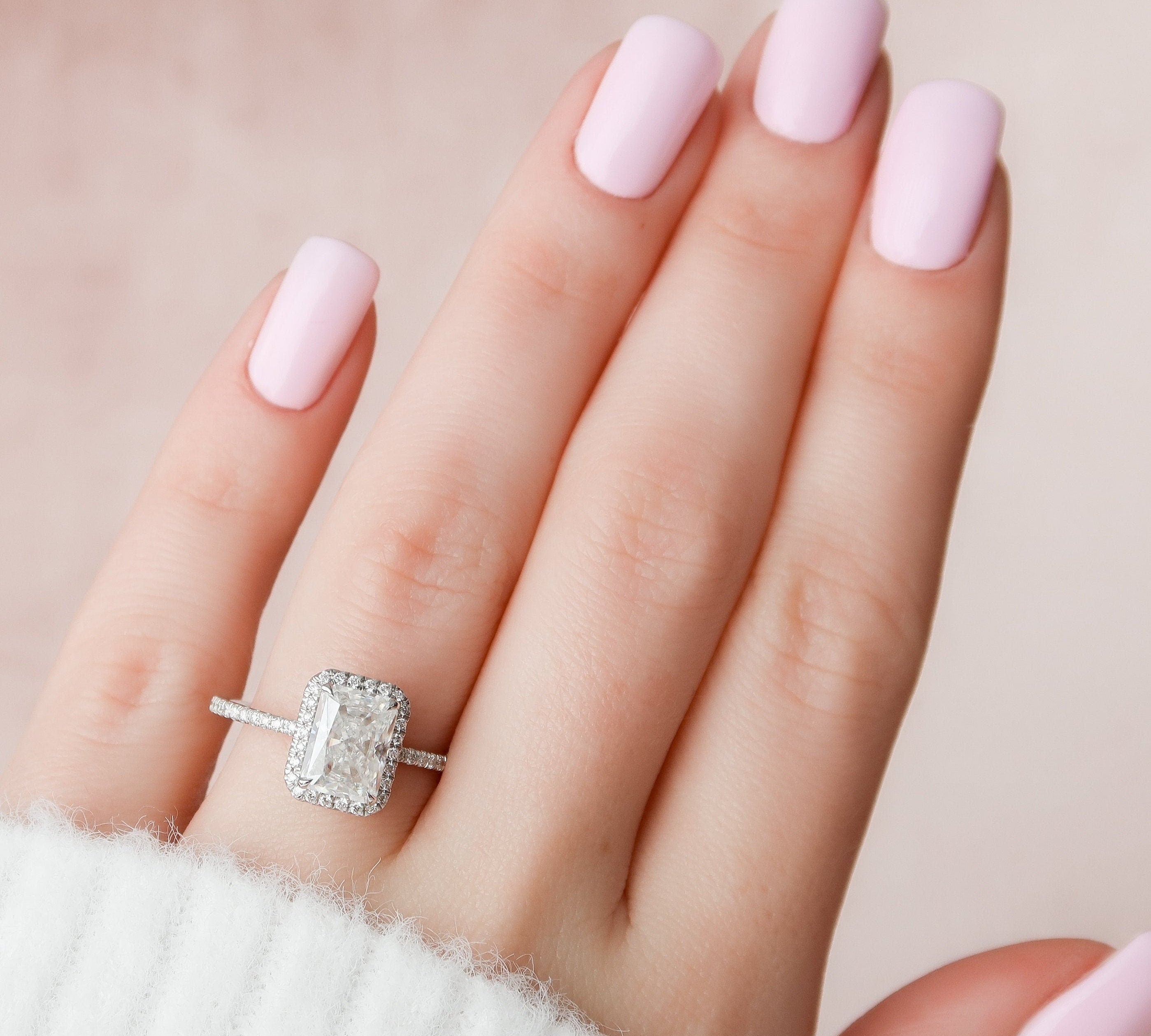 5.0 CT Radiant Cut Halo Style Moissanite Engagement Ring 3