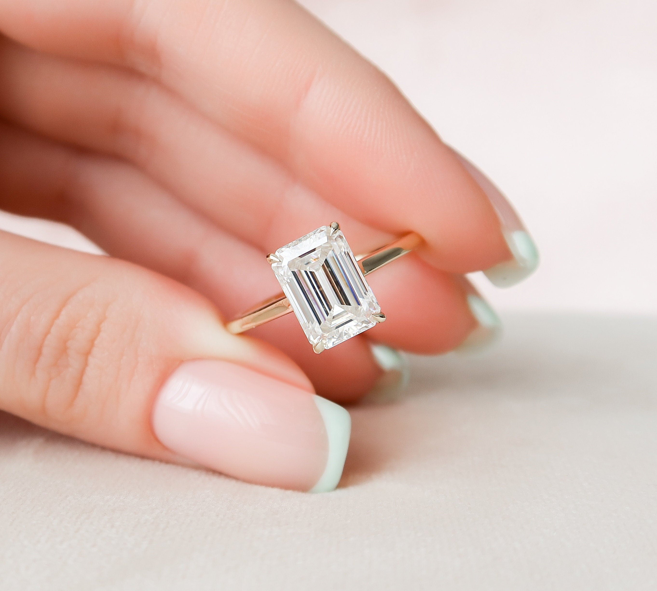 4.0 CT Emerald Solitaire & Hidden Halo Moissanite Engagement Ring 1