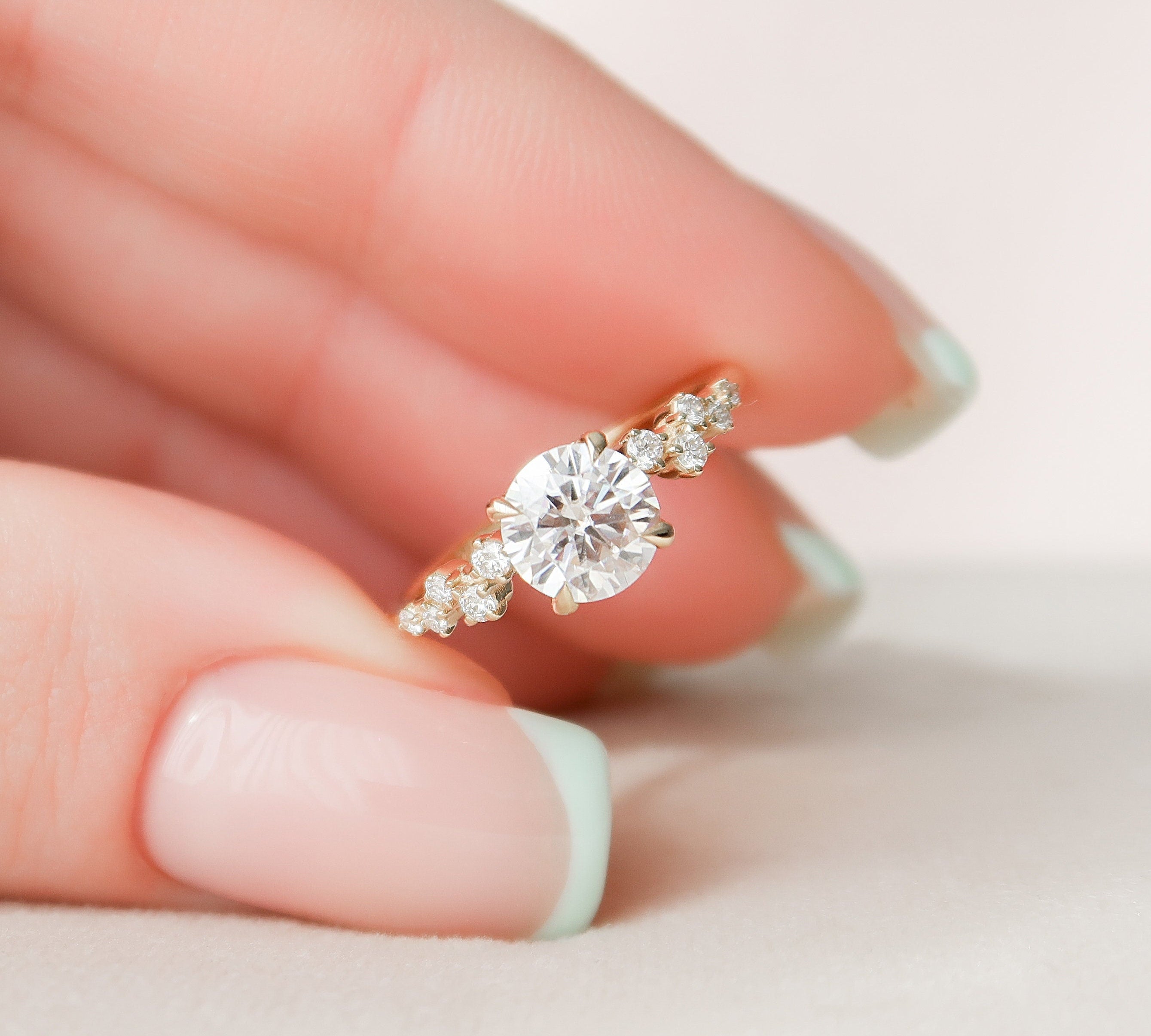 1.0 CT Round Cluster Style Pave Moissanite Engagement Ring 1