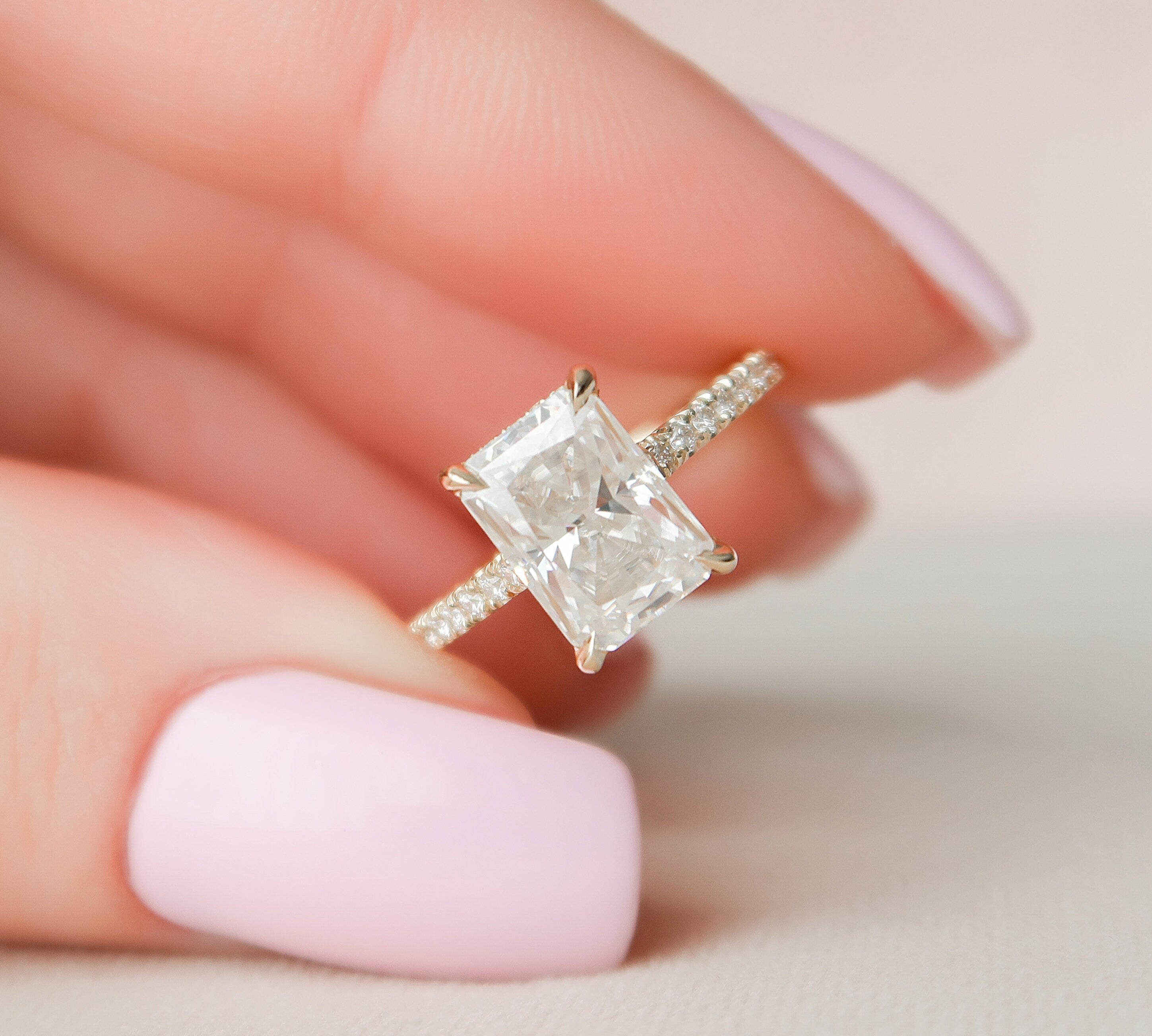 2.5 CT Radiant Hidden Halo & Pave Moissanite Engagement Ring 1