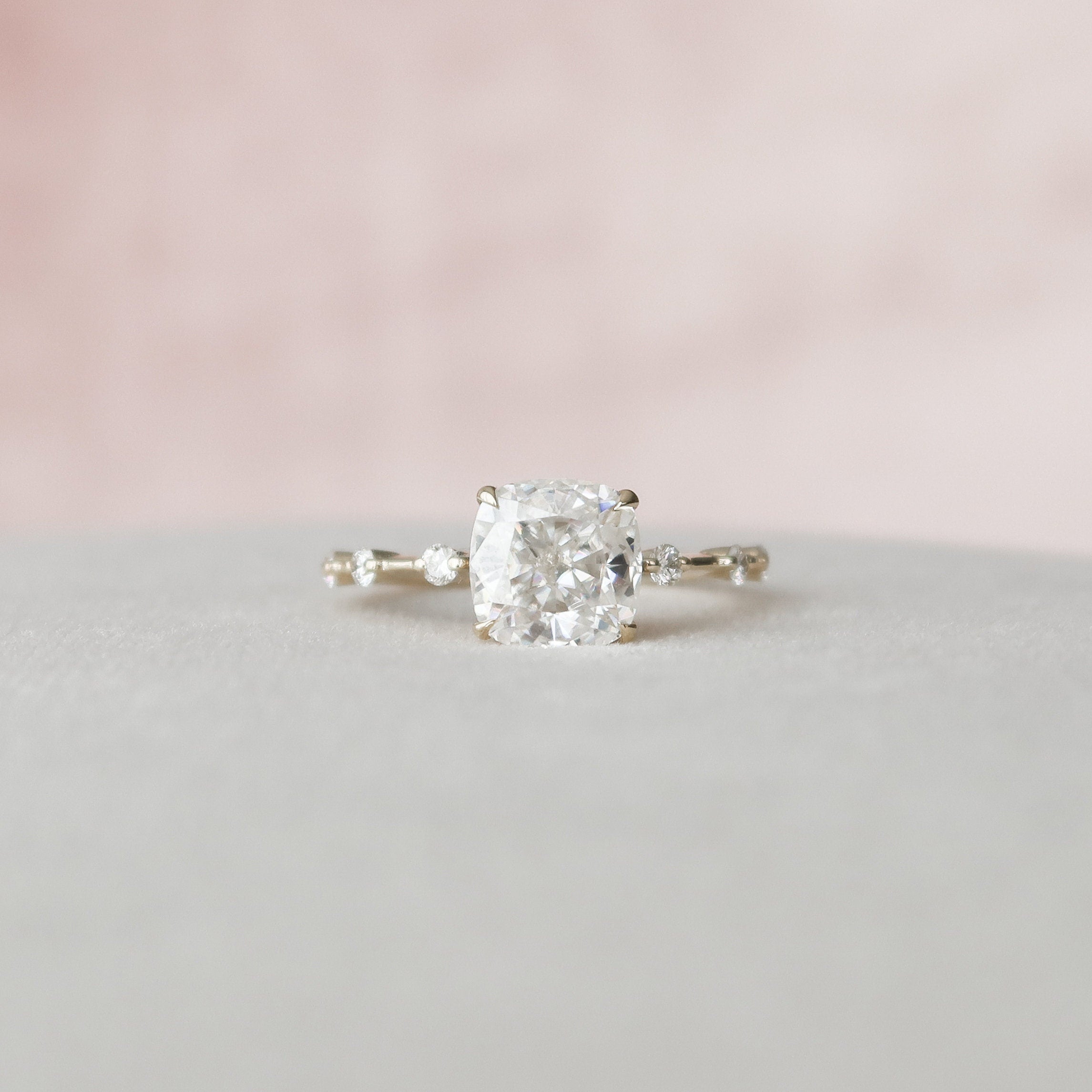 2.0 CT Cushion Dainty Pave  Moissanite Engagement Ring 8