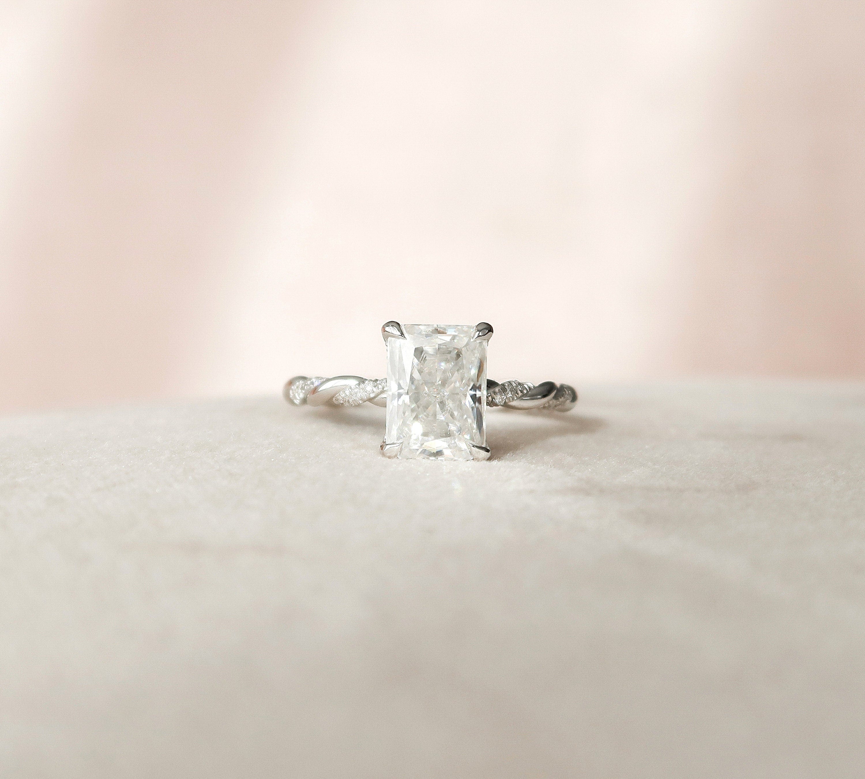 3.5 CT Radiant Twisted Rope Pave Setting Moissanite Engagement Ring 2