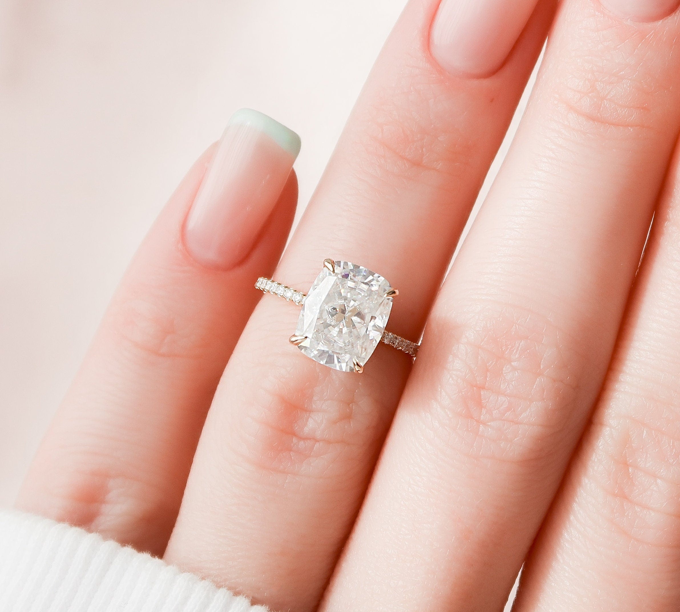 4.0 CT Cushion Hidden Halo & Pave Setting Moissanite Engagement Ring 1